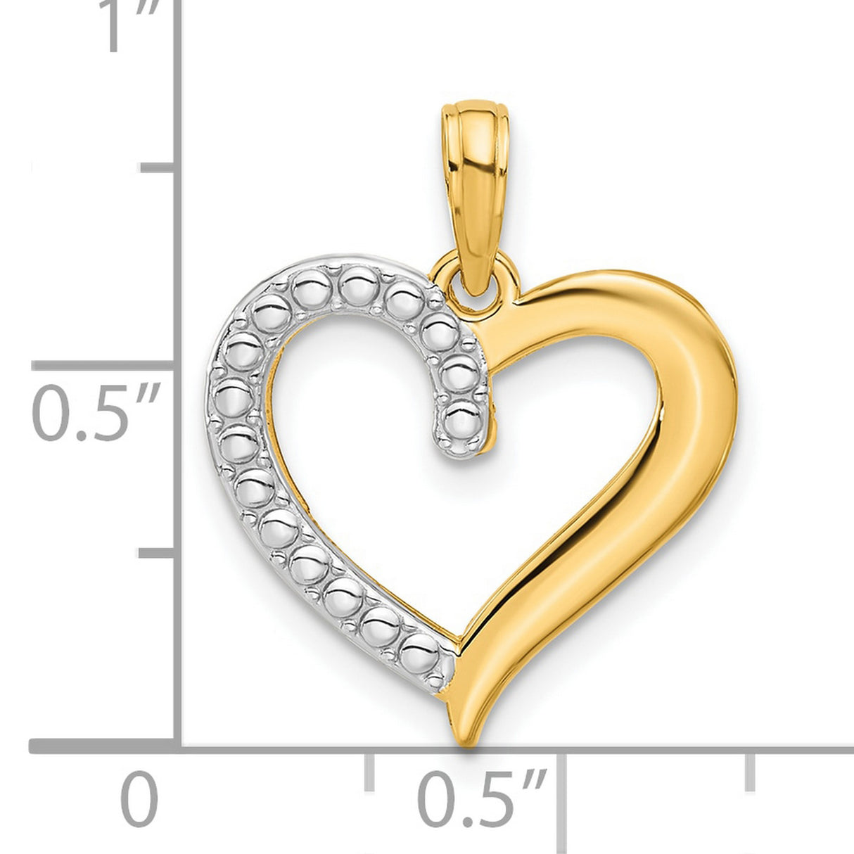 14k Multi-Tone Gold Heart Pendant with Rhodium Accent and Textured Detail for Women
