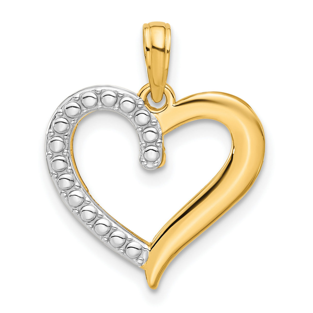 14k Multi-Tone Gold Heart Pendant with Rhodium Accent and Textured Detail for Women