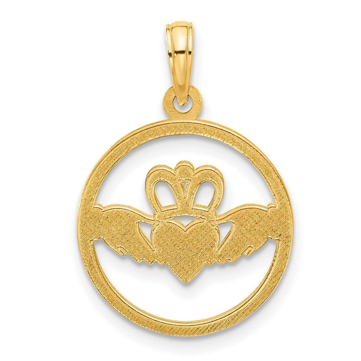 14k Yellow Gold Claddagh Pendant with Heart, Hands and Crown Celtic Symbol