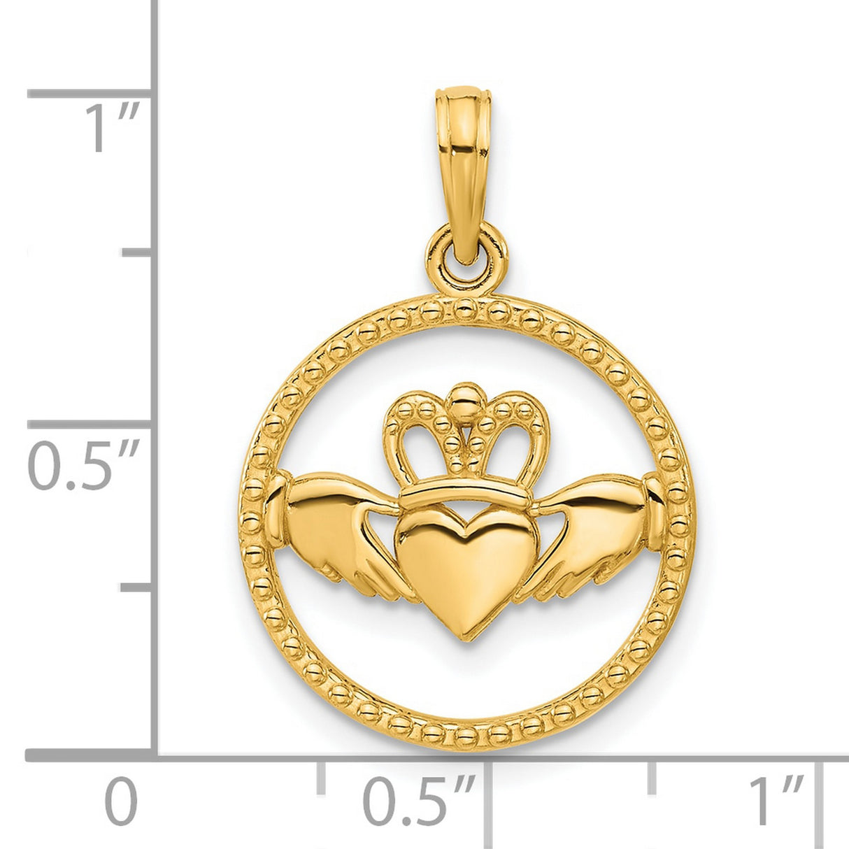 14k Yellow Gold Claddagh Pendant with Heart, Hands and Crown Celtic Symbol