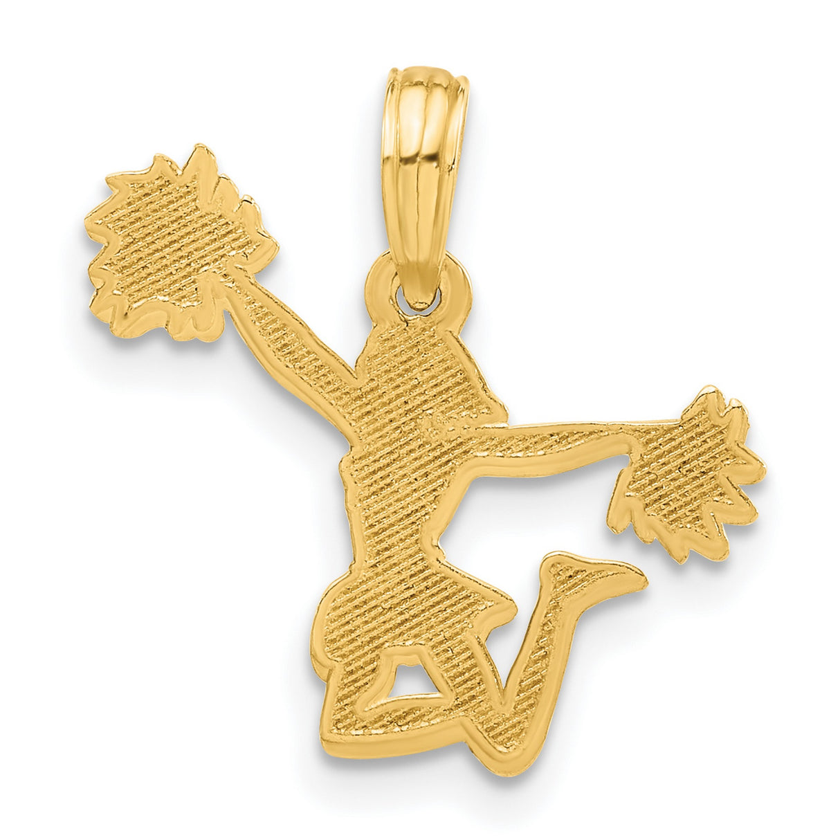 14k Yellow Gold Cheerleader Pendant with Jumping Female Figure and Pom-Poms, Sports Spirit Charm