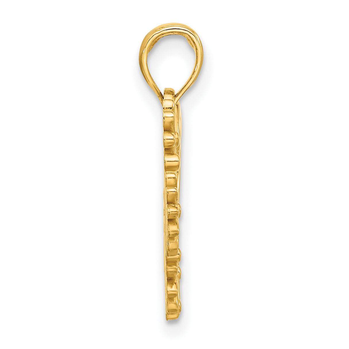 14k Yellow Gold Heart Shaped Pendant with Floral Scroll and Daisy Design