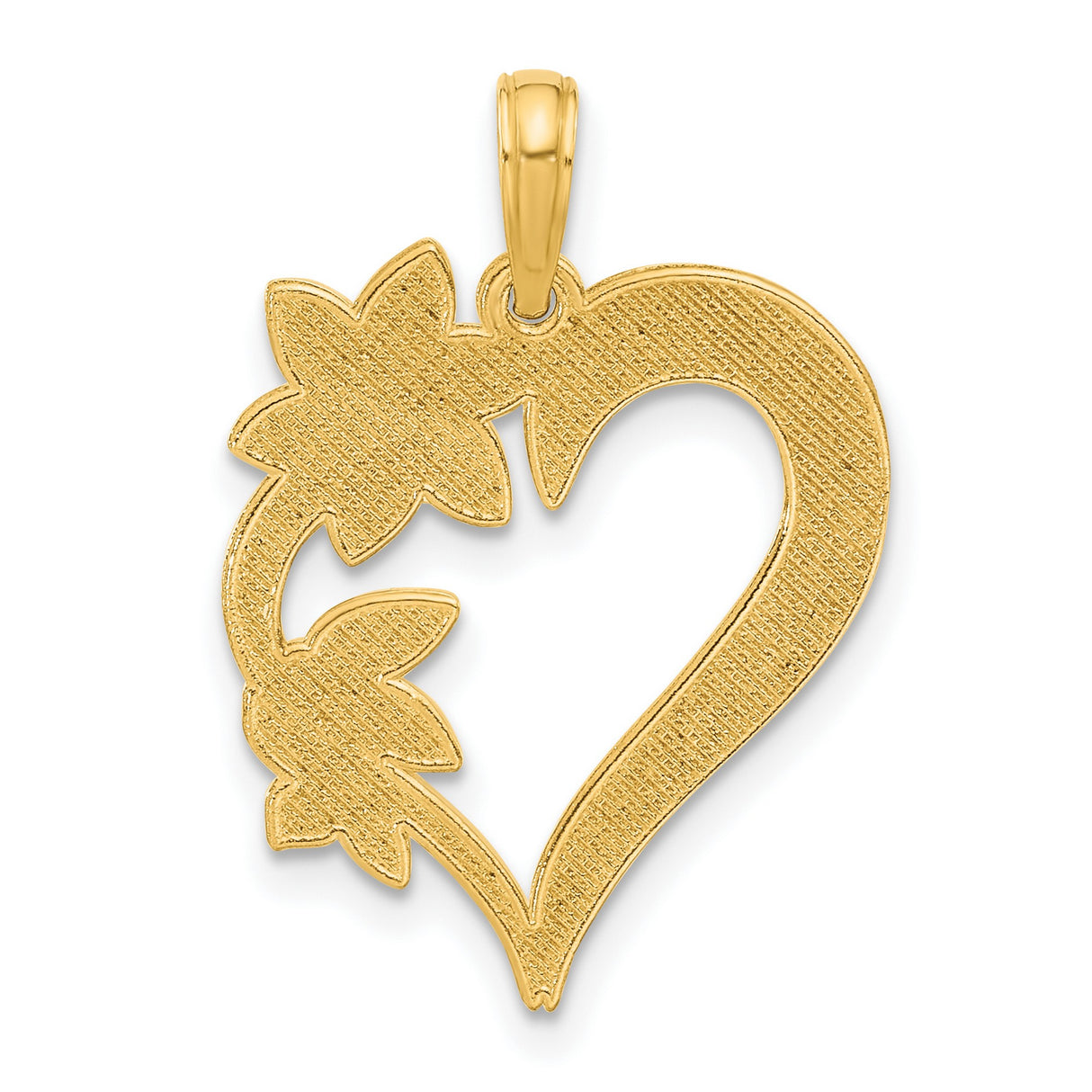 14k Yellow Gold Heart Pendant with Floral Details and Open Heart Design for Women