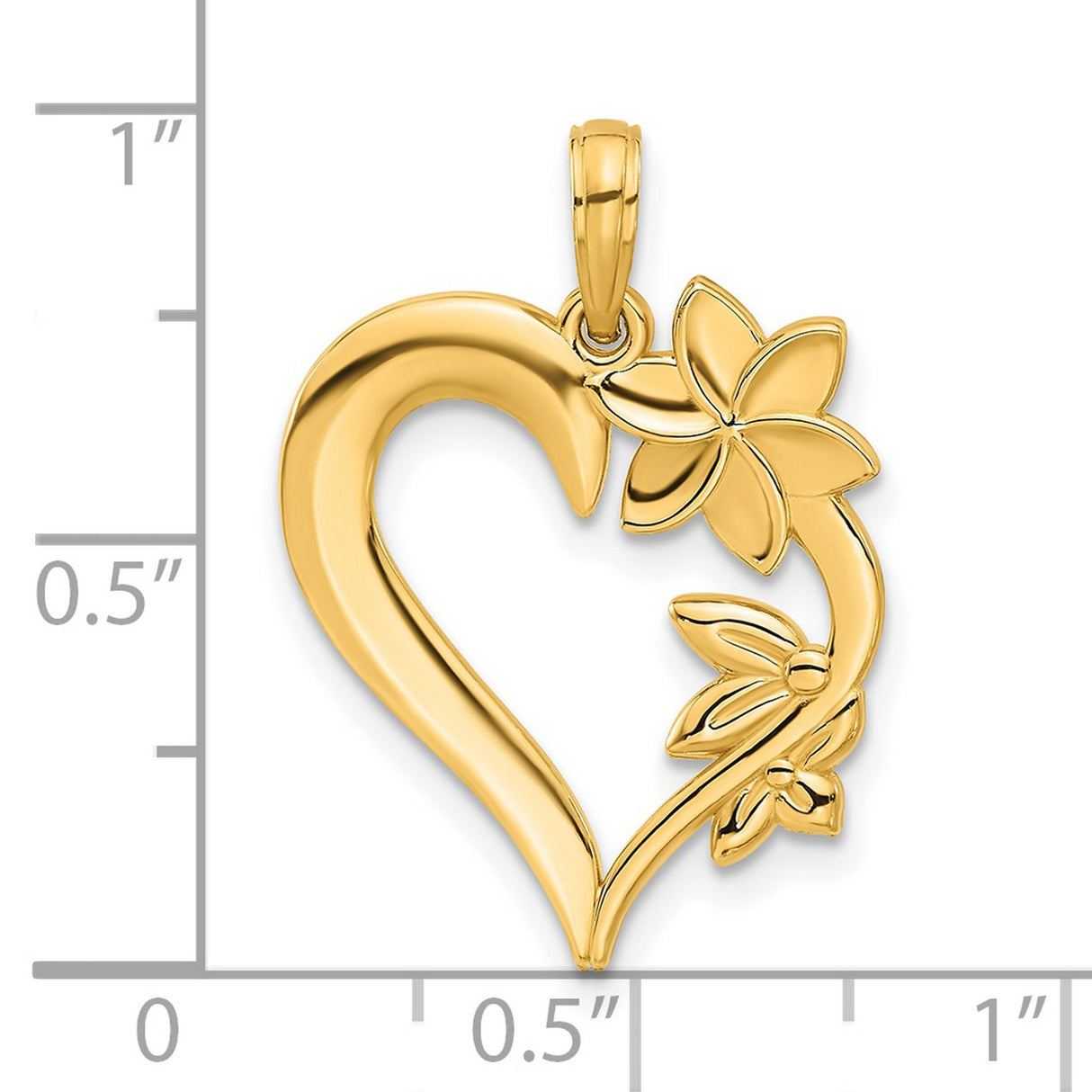 14k Yellow Gold Heart Pendant with Floral Details and Open Heart Design for Women