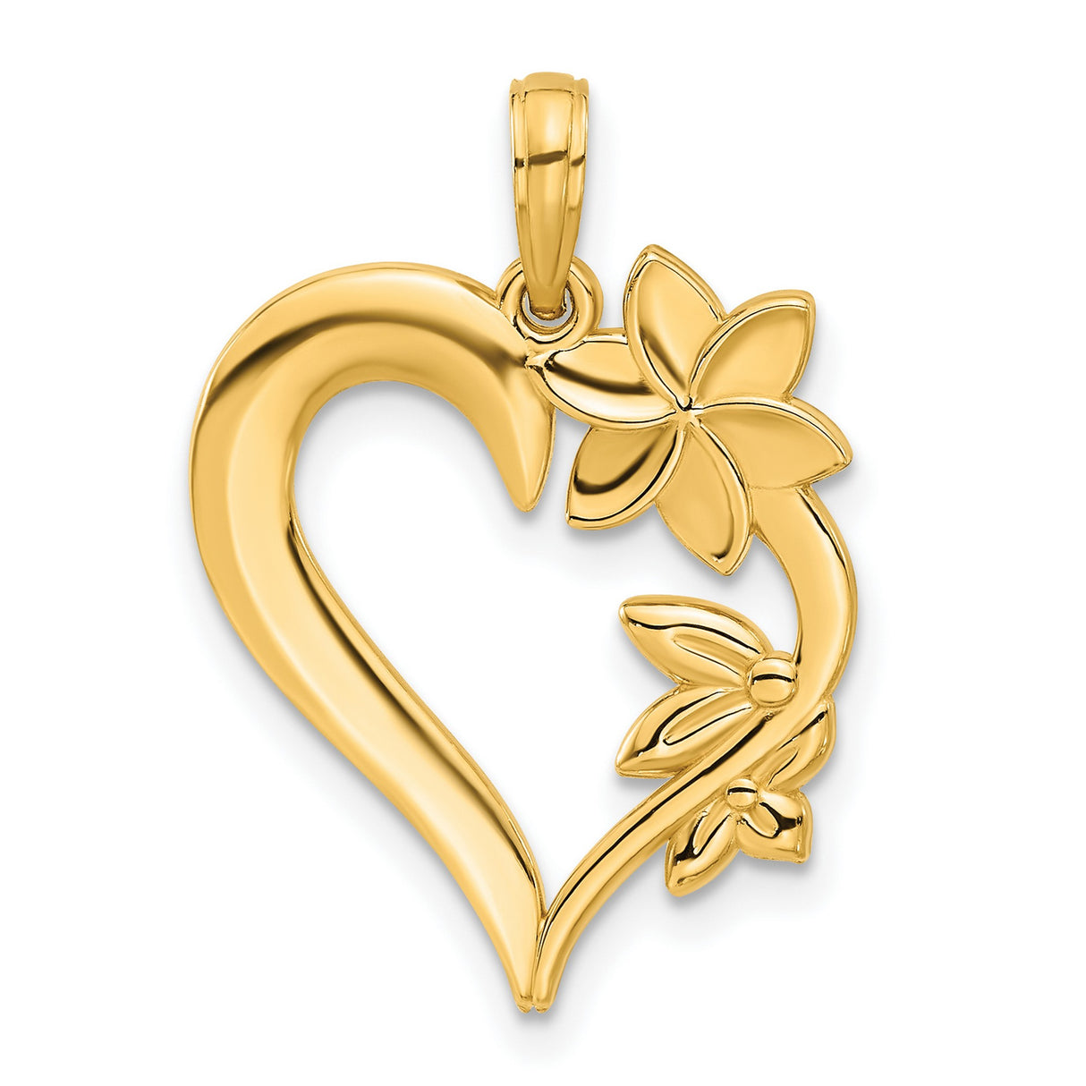 14k Yellow Gold Heart Pendant with Floral Details and Open Heart Design for Women