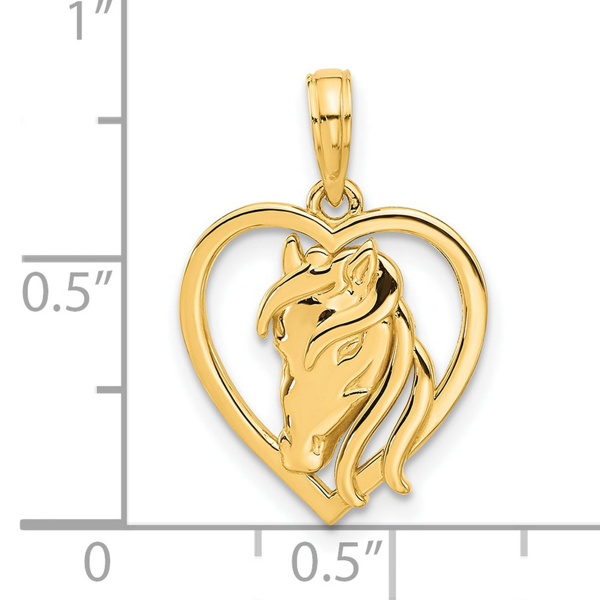 14k Yellow Gold Horse Head Heart Pendant, Equestrian Jewelry with Open Heart Design