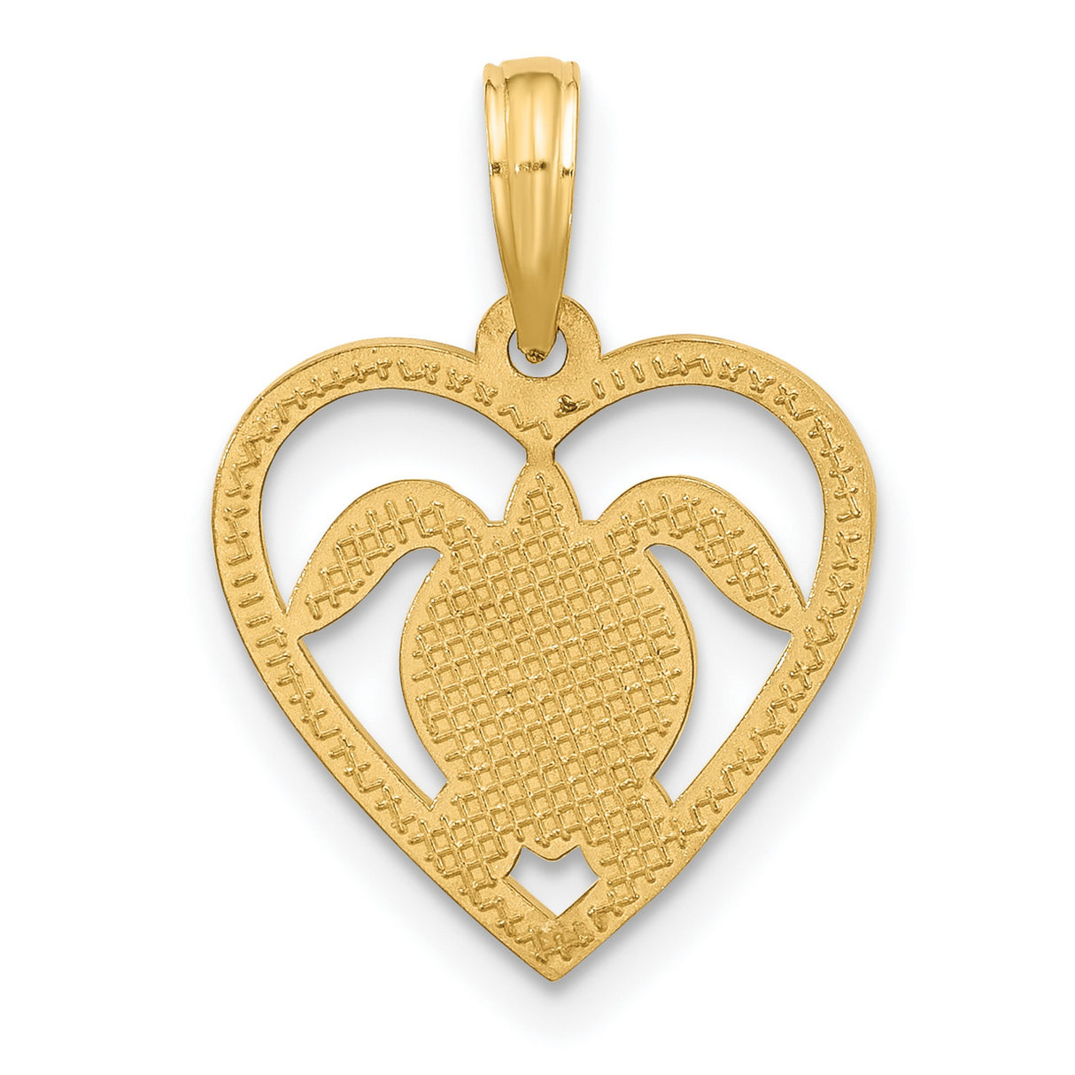 14k Yellow Gold Turtle Heart Pendant with Sea Turtle Centerpiece, Nautical Beach Theme