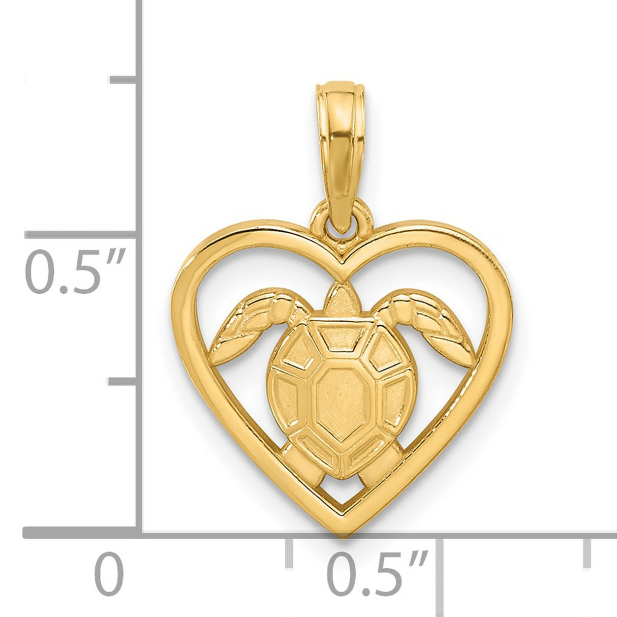 14k Yellow Gold Turtle Heart Pendant with Sea Turtle Centerpiece, Nautical Beach Theme
