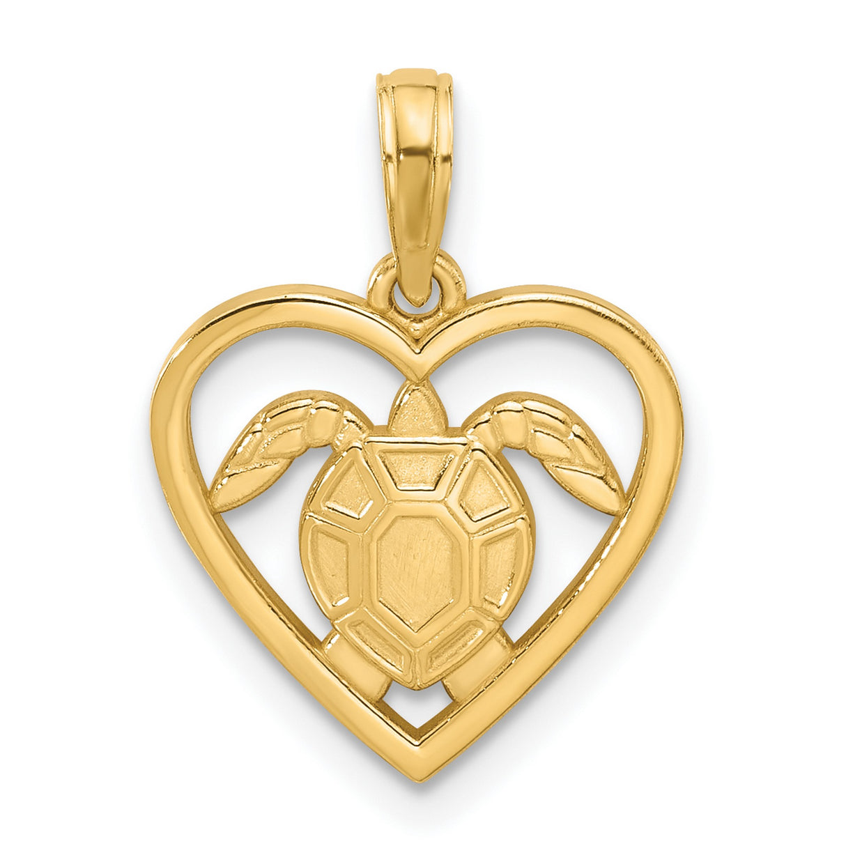 14k Yellow Gold Turtle Heart Pendant with Sea Turtle Centerpiece, Nautical Beach Theme