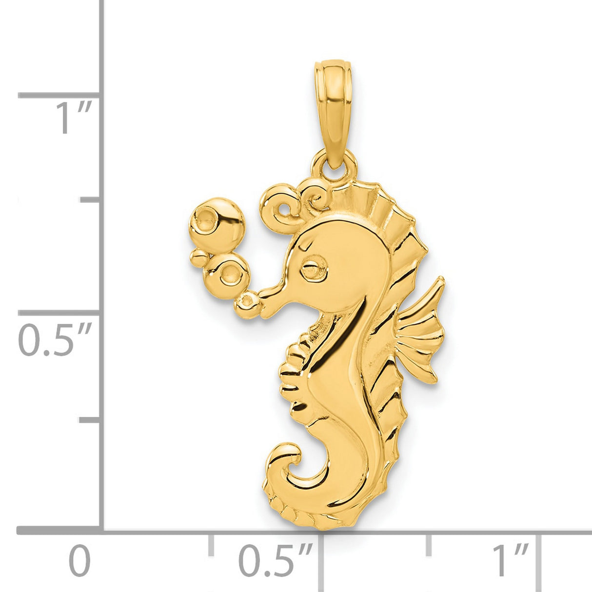 14k Yellow Gold Seahorse Pendant with Bubble Accents, Nautical Marine Animal Design