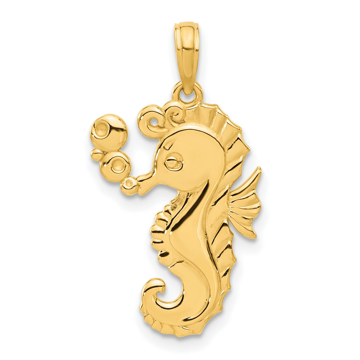 14k Yellow Gold Seahorse Pendant with Bubble Accents, Nautical Marine Animal Design