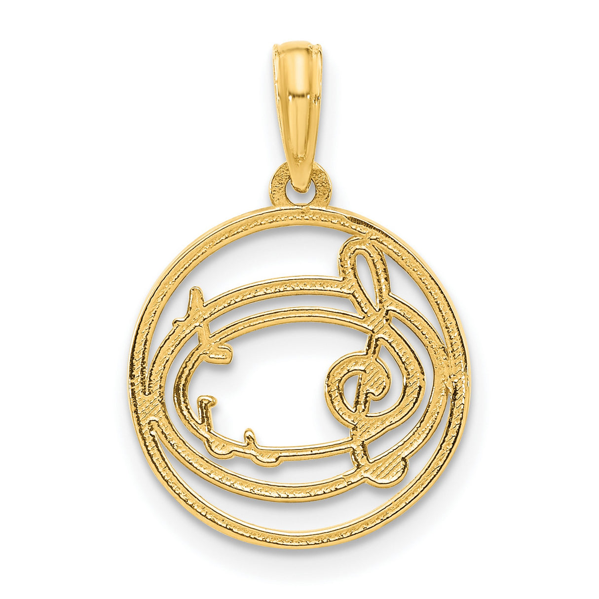 14k Yellow Gold Treble Clef Pendant with Musical Notes in Circle Frame, Unisex Music Charm