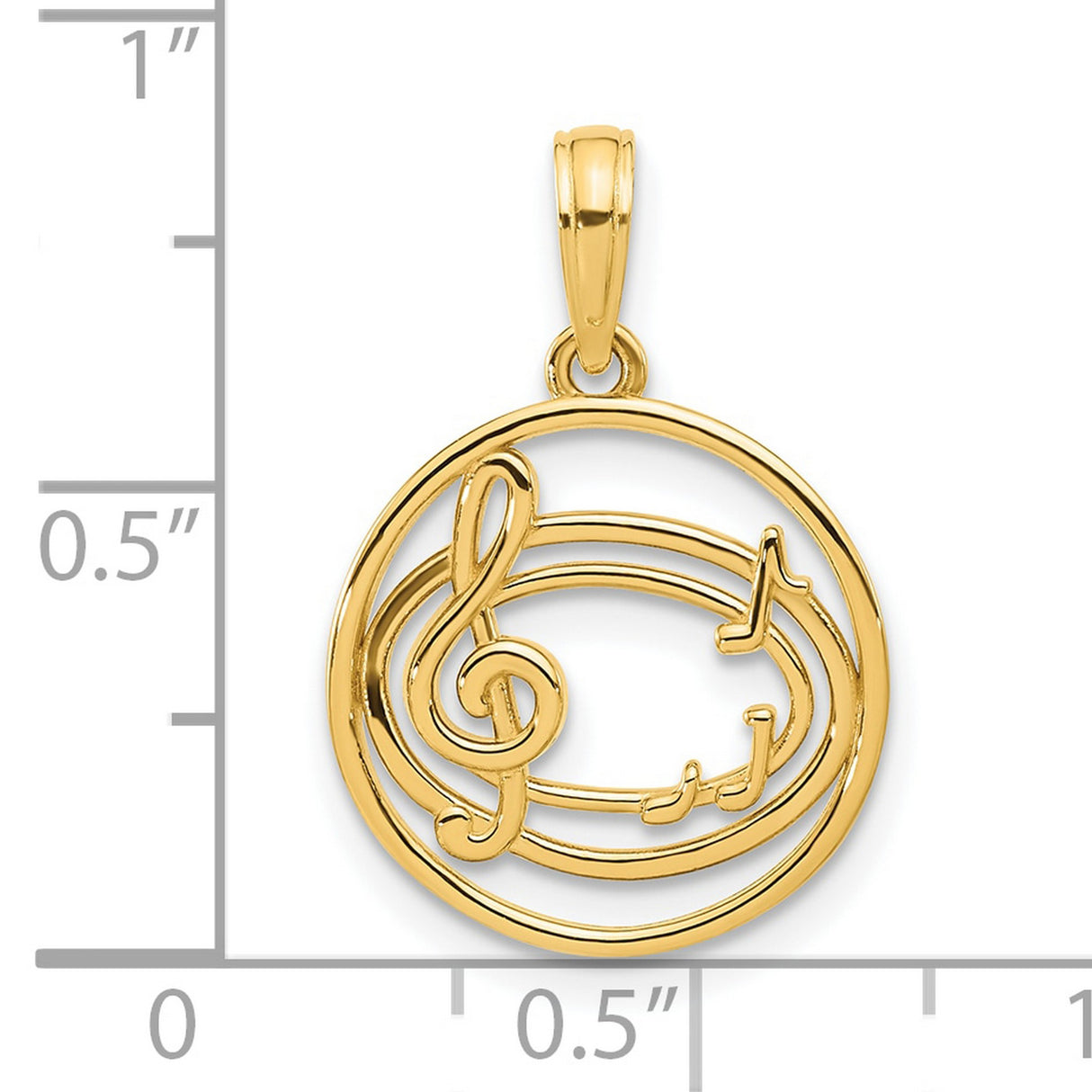 14k Yellow Gold Treble Clef Pendant with Musical Notes in Circle Frame, Unisex Music Charm