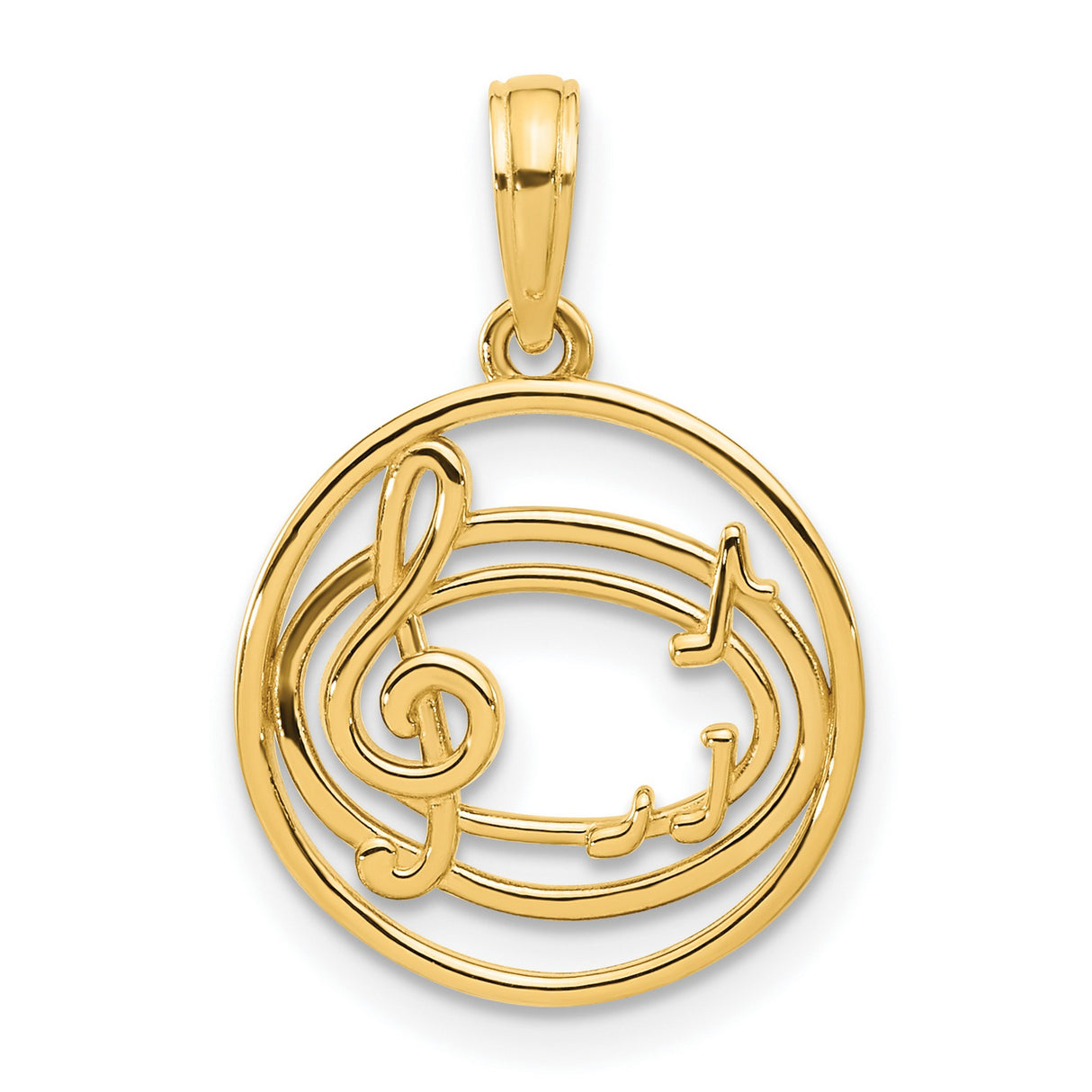 14k Yellow Gold Treble Clef Pendant with Musical Notes in Circle Frame, Unisex Music Charm