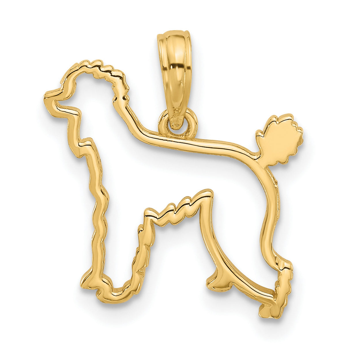14k Yellow Gold Poodle Outline Pendant, Dog Silhouette Charm, Pet Memorial Jewelry