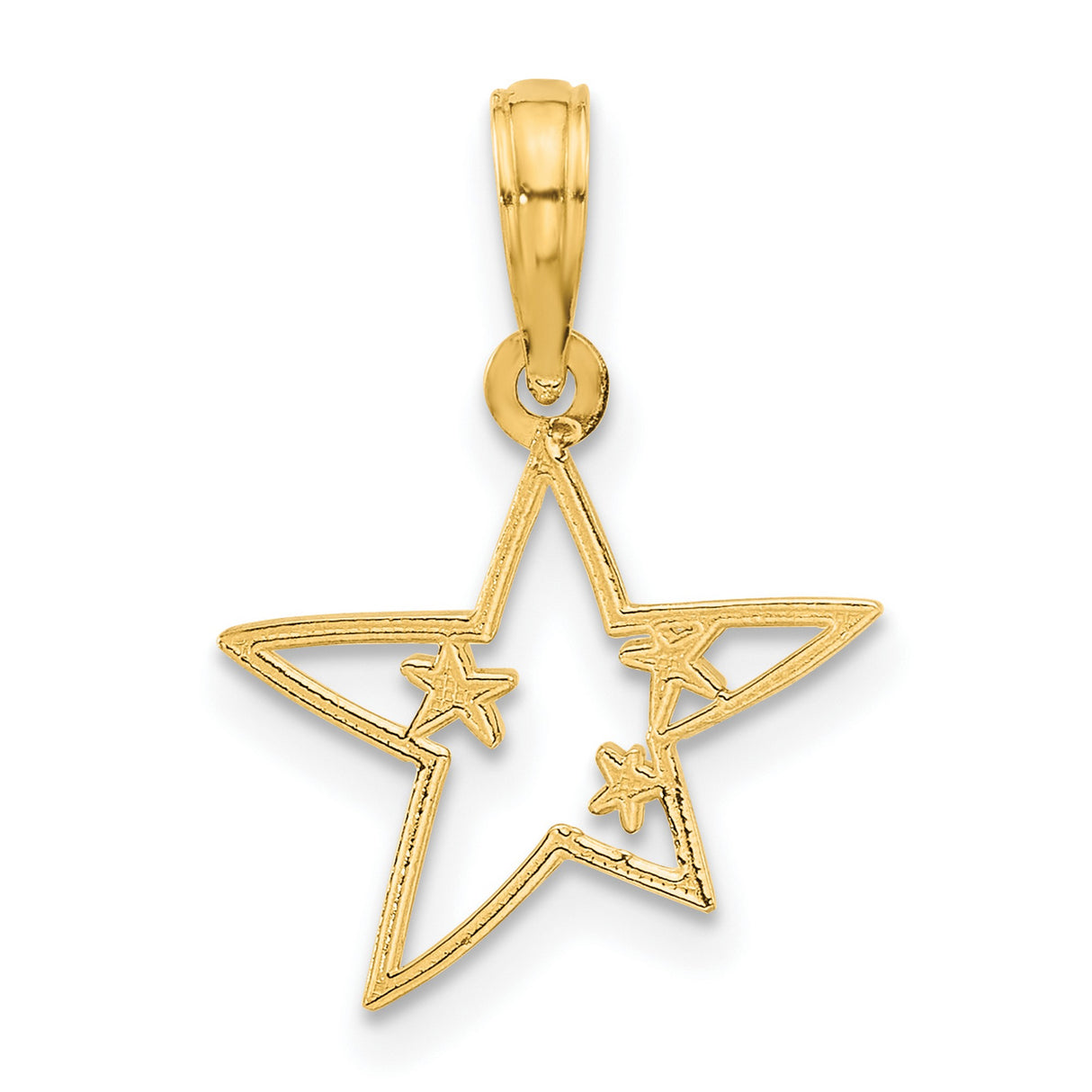 14k Yellow Gold Star Pendant with Open Outline and Three Inner Stars, Celestial Charm