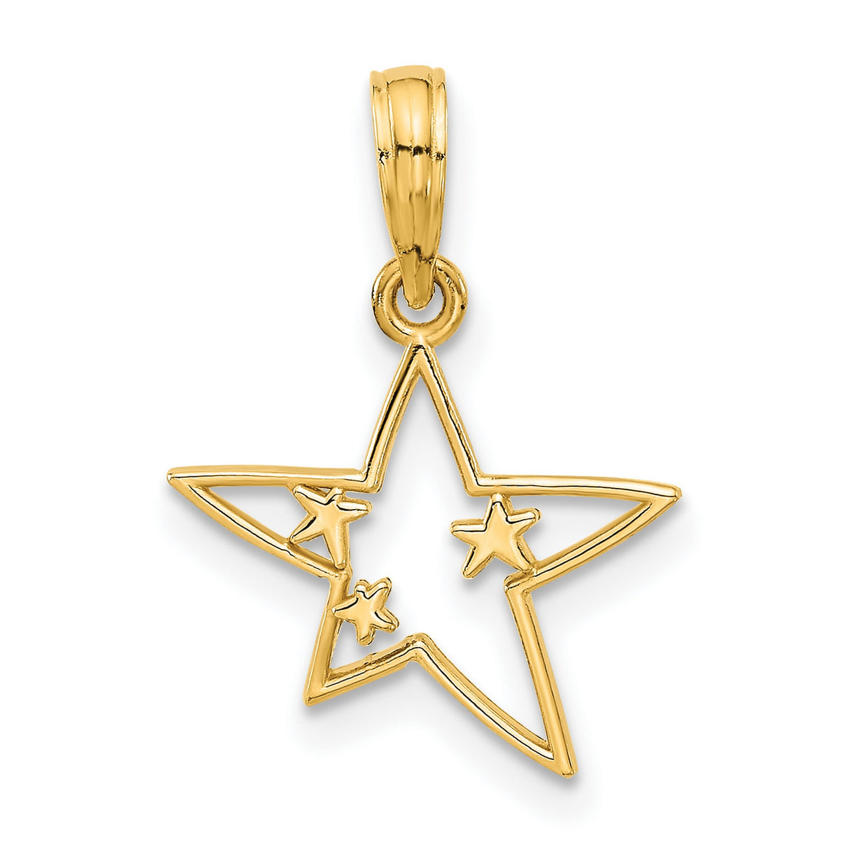 14k Yellow Gold Star Pendant with Open Outline and Three Inner Stars, Celestial Charm