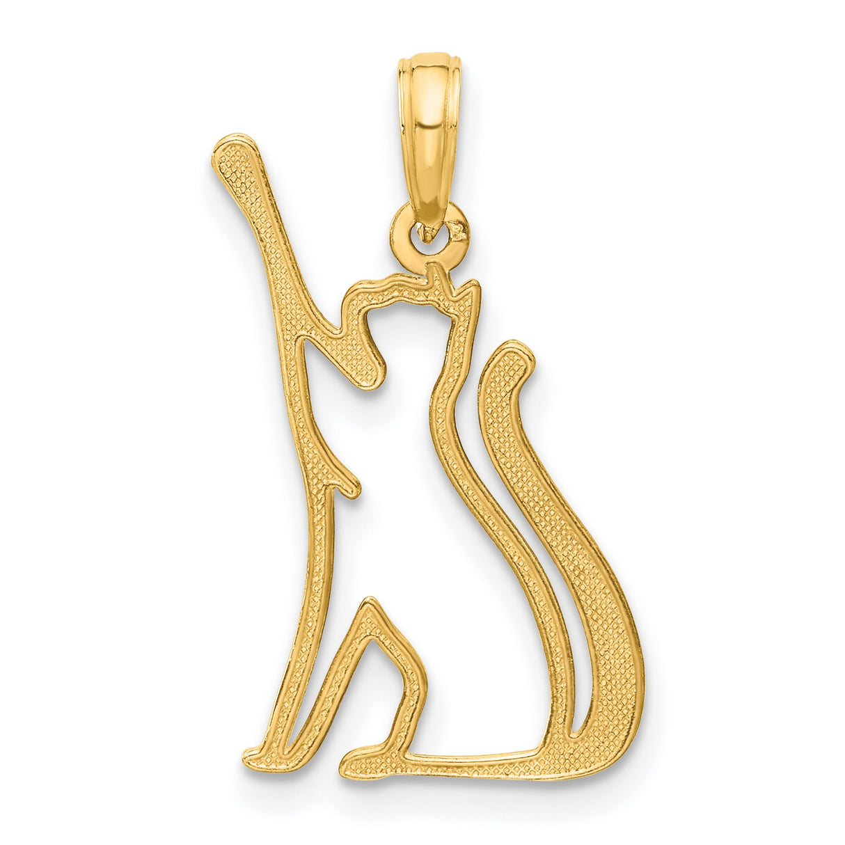 14k Yellow Gold Cat Pendant with Open Outline Design, Minimalist Animal Charm for Women
