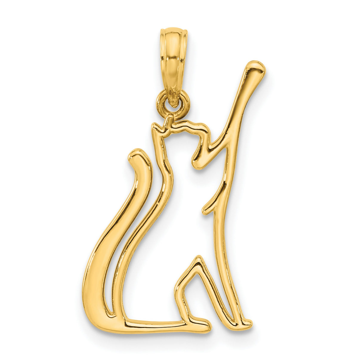 14k Yellow Gold Cat Pendant with Open Outline Design, Minimalist Animal Charm for Women