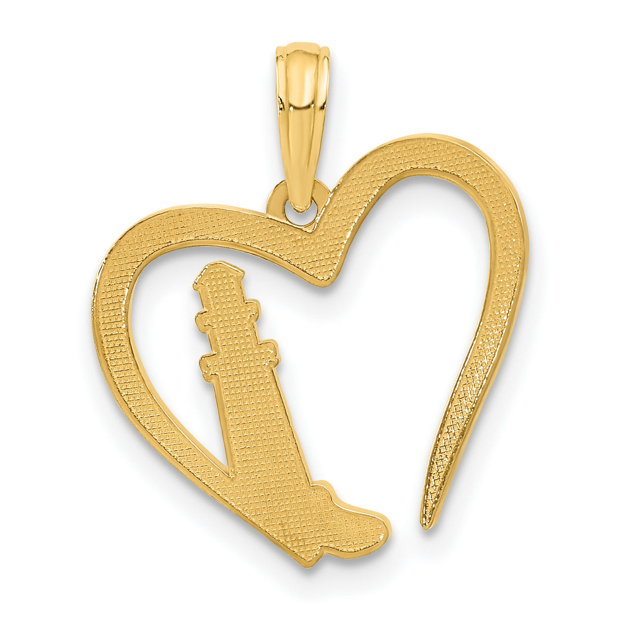 Polished Lighthouse In Heart Charm Pendant in Real 14k Yellow Gold
