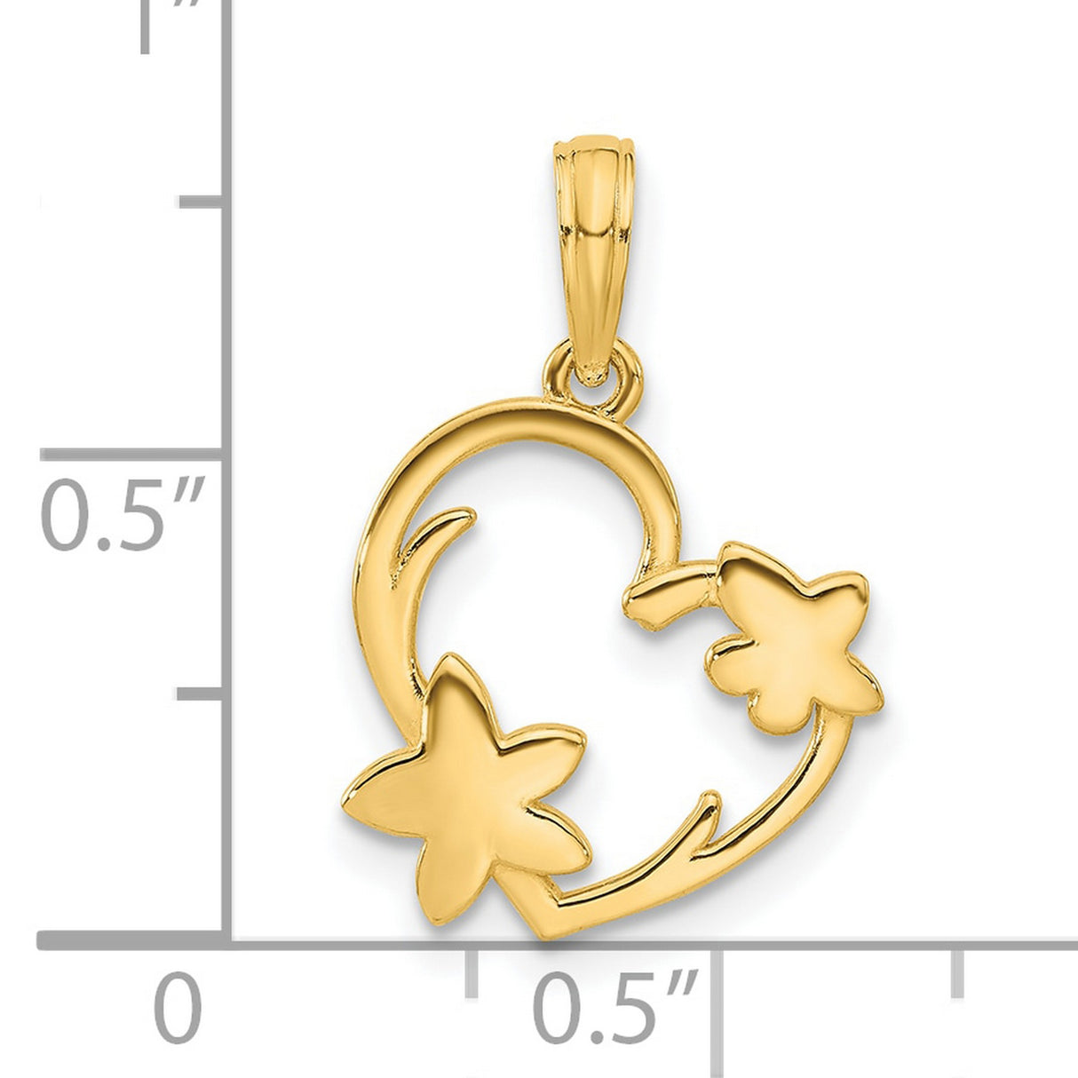 Polished Floral Heart Charm Pendant in Real 14k Yellow Gold