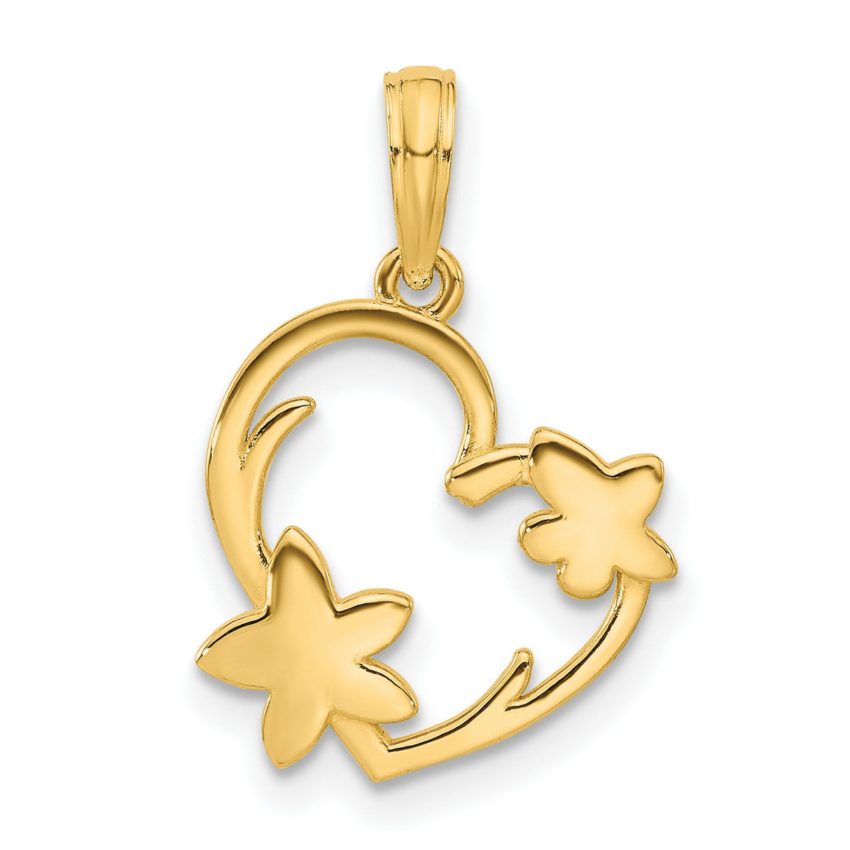 Polished Floral Heart Charm Pendant in Real 14k Yellow Gold