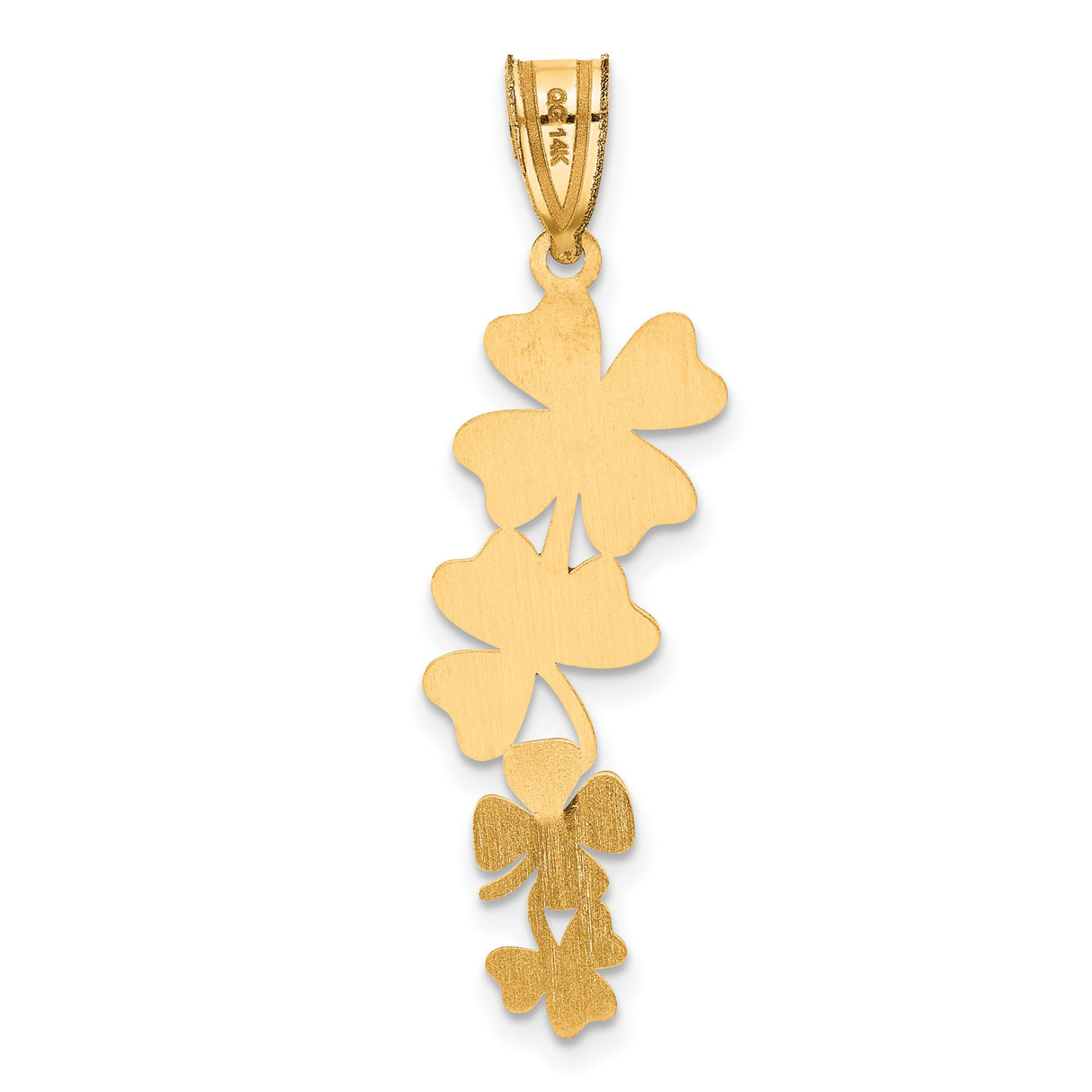 Polished with Green Enameled Clovers Charm Pendant in Real 14k Yellow Gold