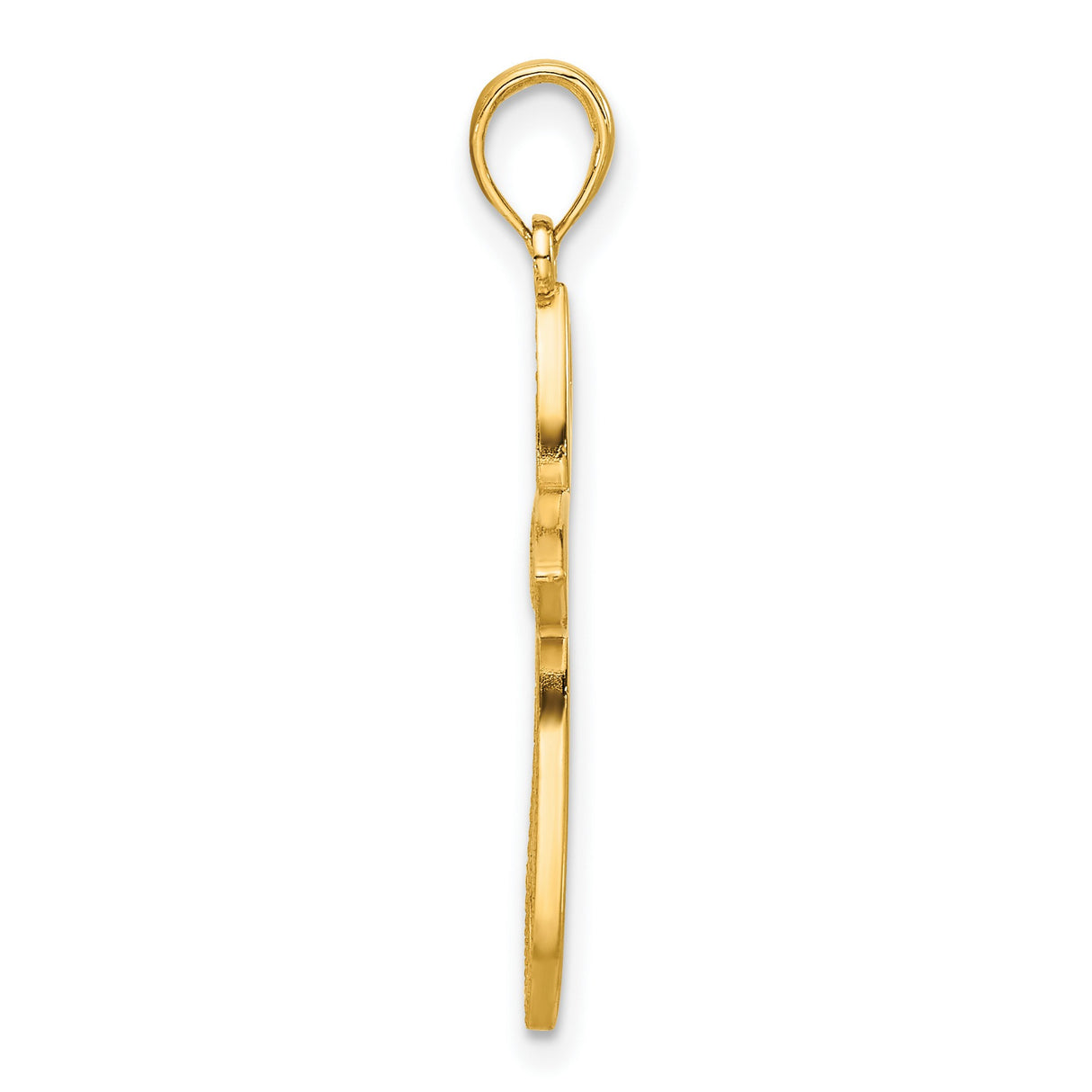 14k Yellow Gold Cross Pendant with Floral Cutout Design and Polished Finish