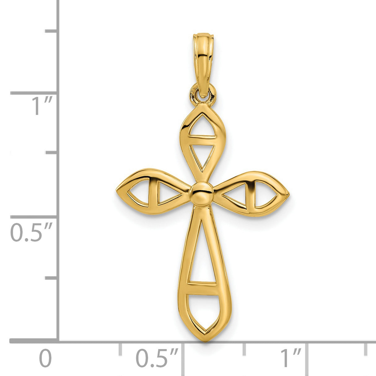 14k Yellow Gold Cross Pendant with Openwork Leaf Design and Rounded Marquise Center