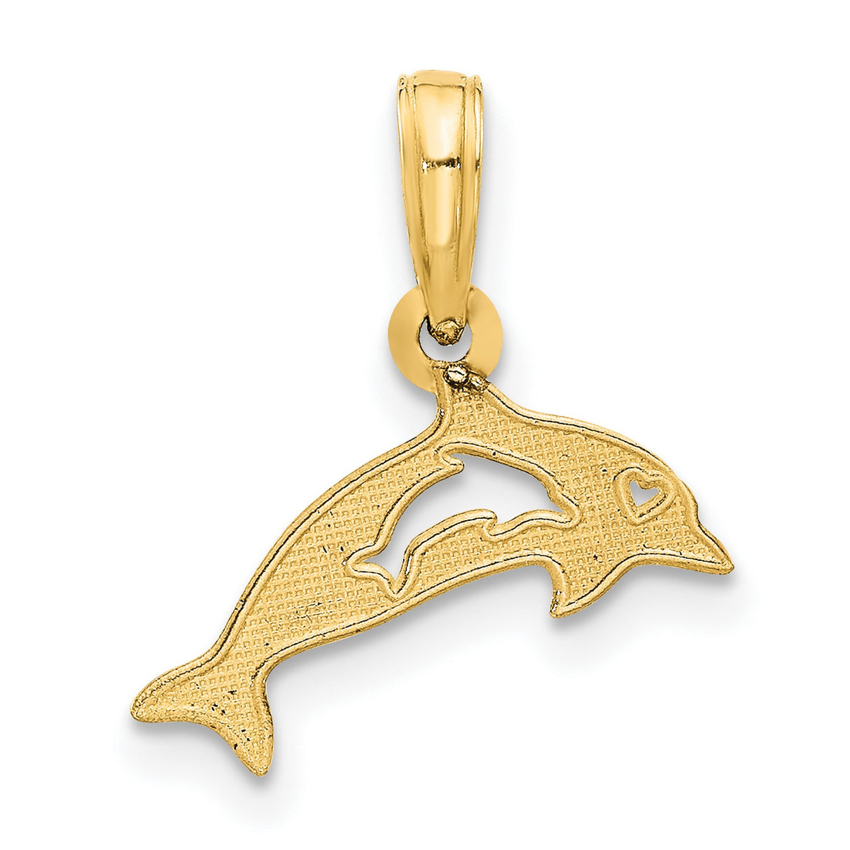 14k Yellow Gold Dolphin Pendant with Heart Cutout, Ocean-Inspired Nautical Charm