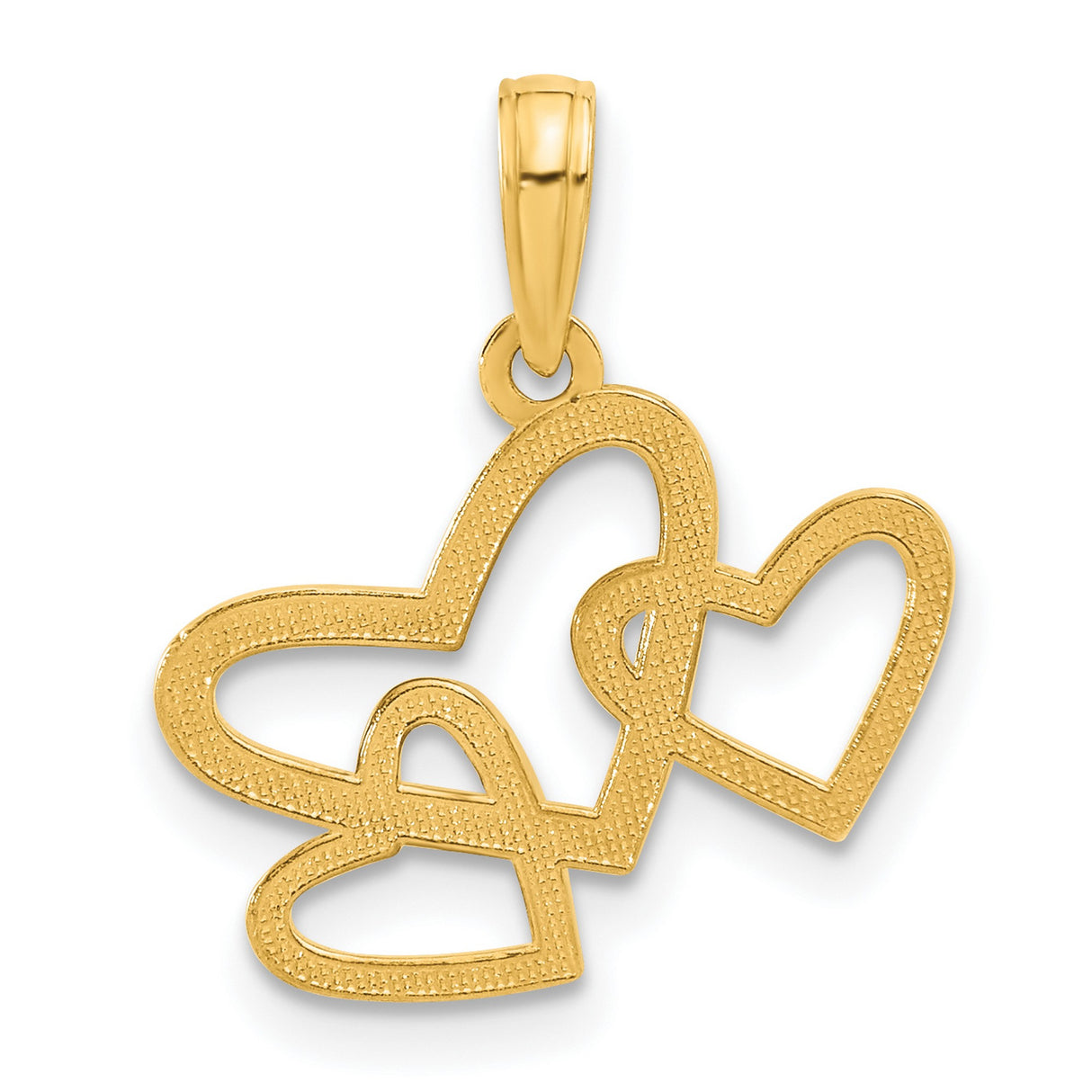 14k Yellow Gold Heart Pendant with Three Interlocking Open Hearts, Romantic Charm for Women