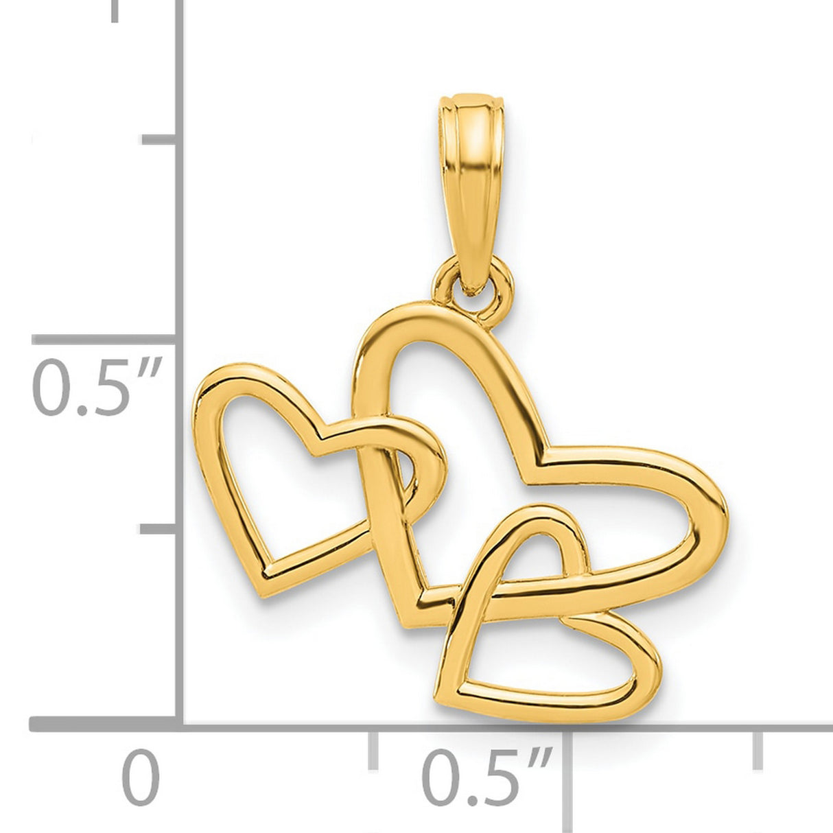 14k Yellow Gold Heart Pendant with Three Interlocking Open Hearts, Romantic Charm for Women