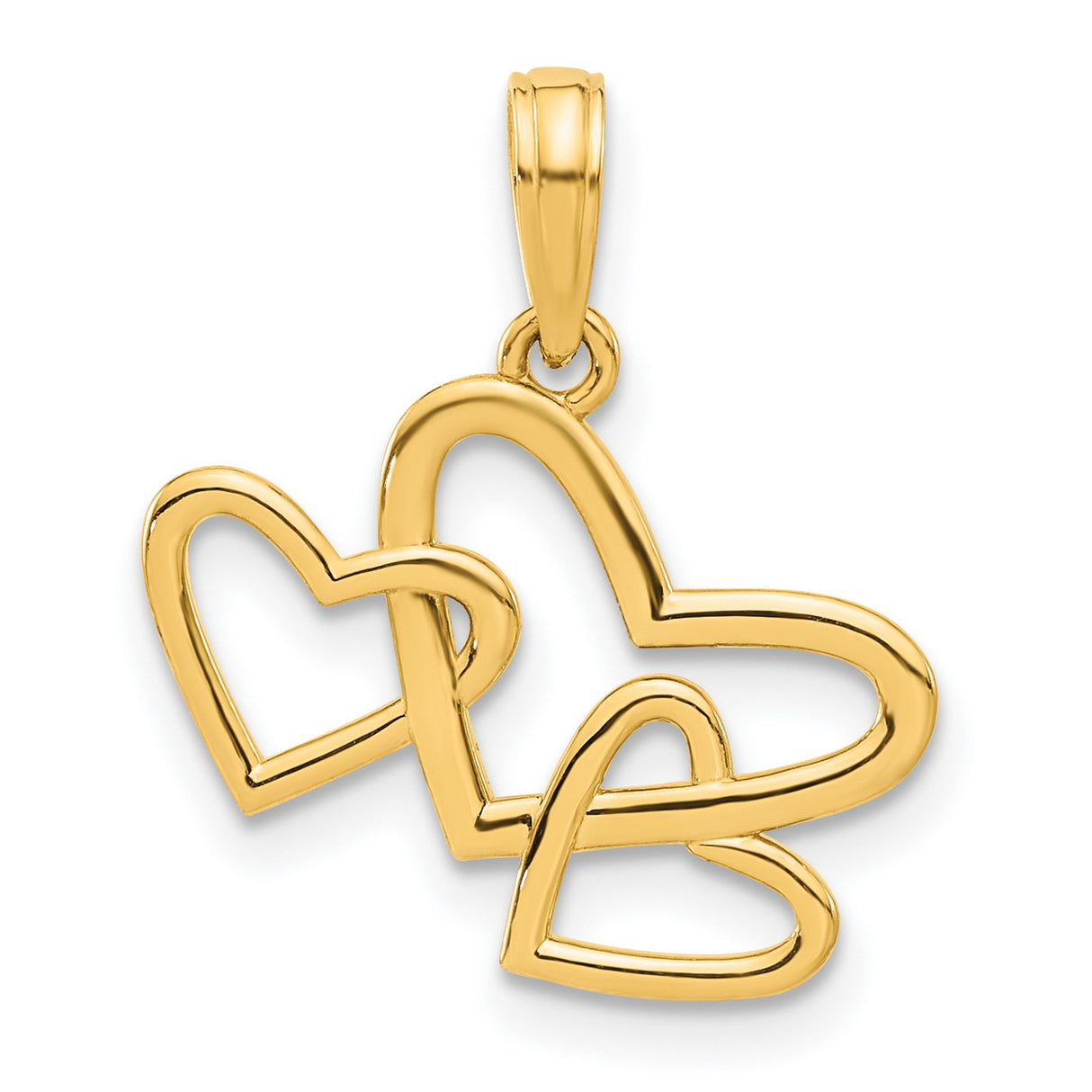 14k Yellow Gold Heart Pendant with Three Interlocking Open Hearts, Romantic Charm for Women