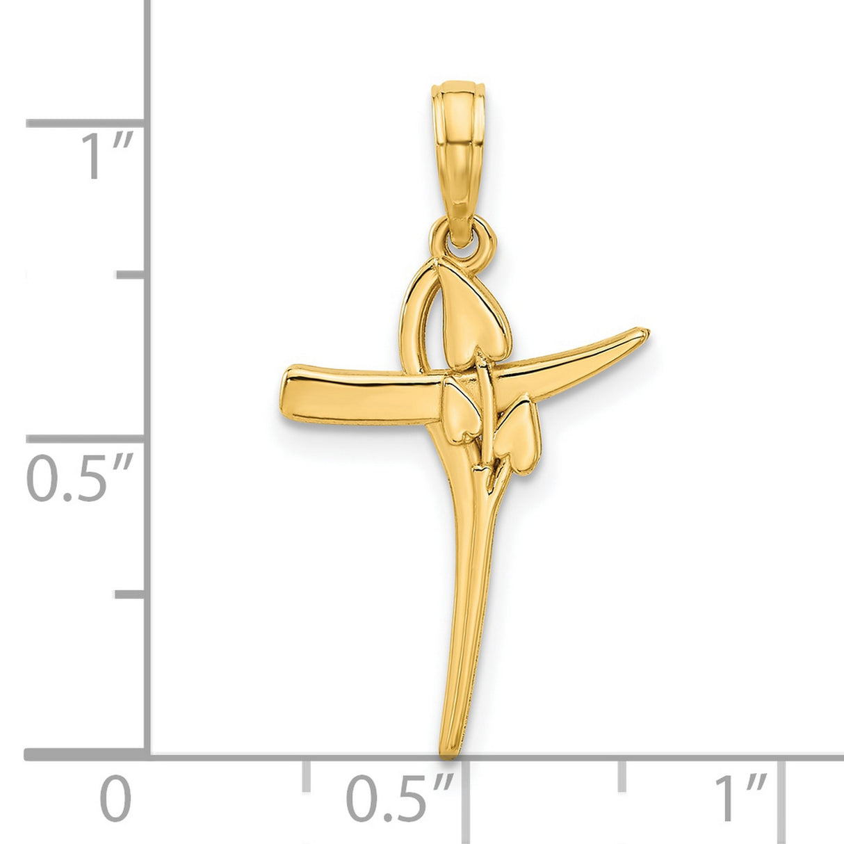 14k Yellow Gold Cross Pendant with Polished Finish and Floral Heart Design