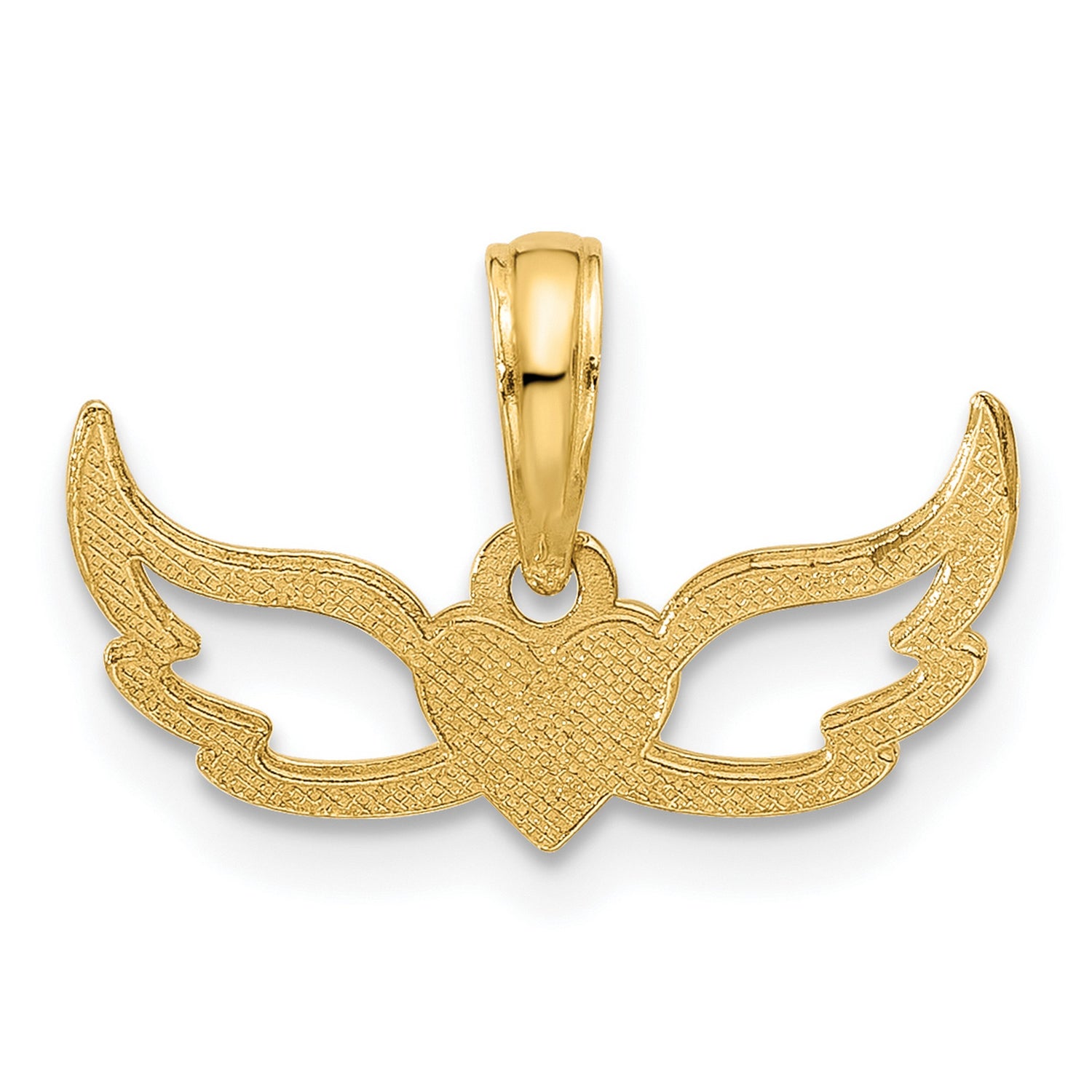 14k Yellow Gold Heart Wings Pendant with Open Angel Wing Design, Symbolizing Love and Freedom