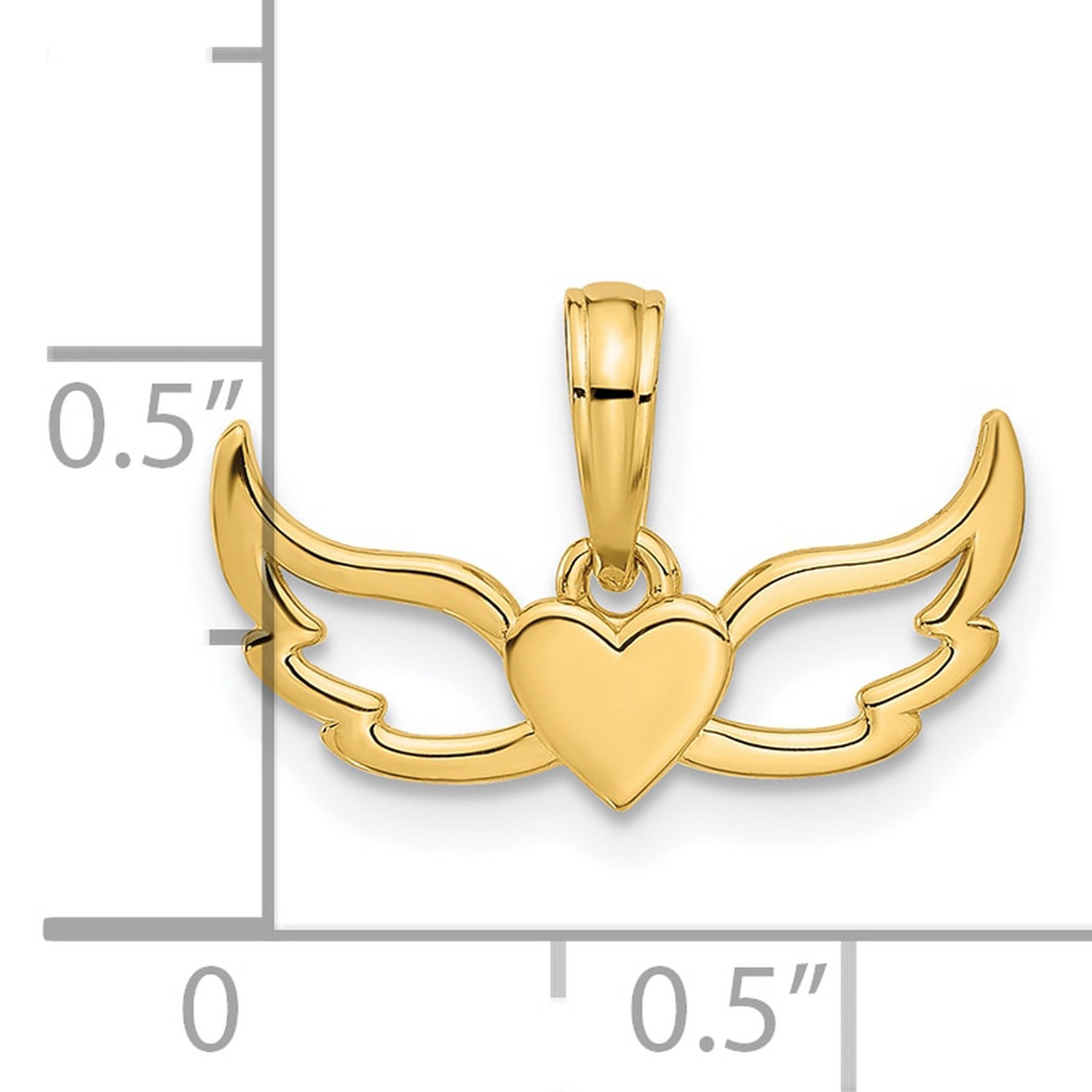 14k Yellow Gold Heart Wings Pendant with Open Angel Wing Design, Symbolizing Love and Freedom