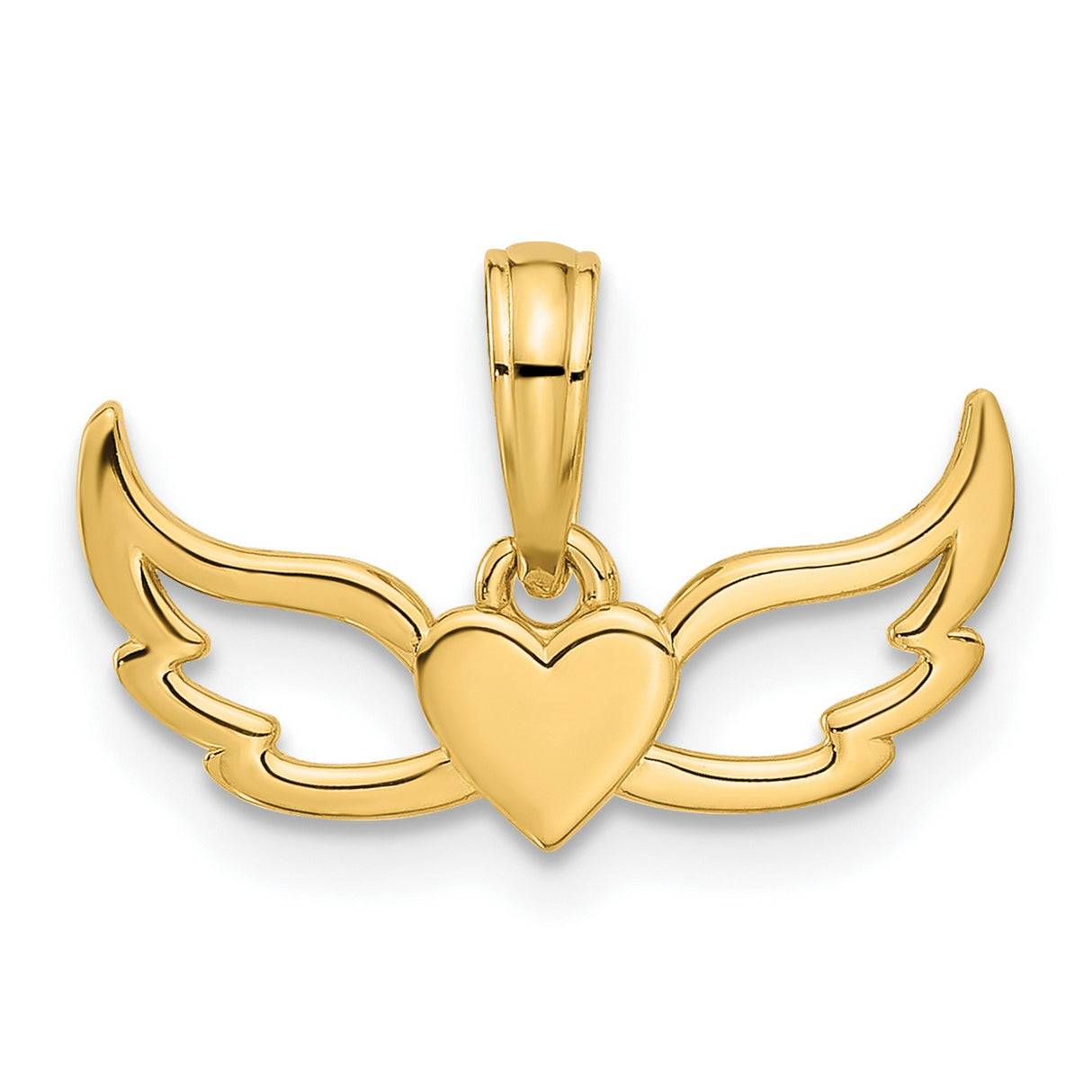 14k Yellow Gold Heart Wings Pendant with Open Angel Wing Design, Symbolizing Love and Freedom