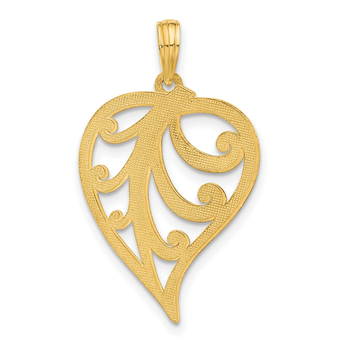 14k Yellow Gold Heart Pendant with Openwork Scroll Design, Romantic Jewelry for Women