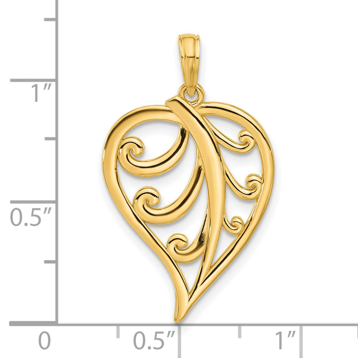 14k Yellow Gold Heart Pendant with Openwork Scroll Design, Romantic Jewelry for Women