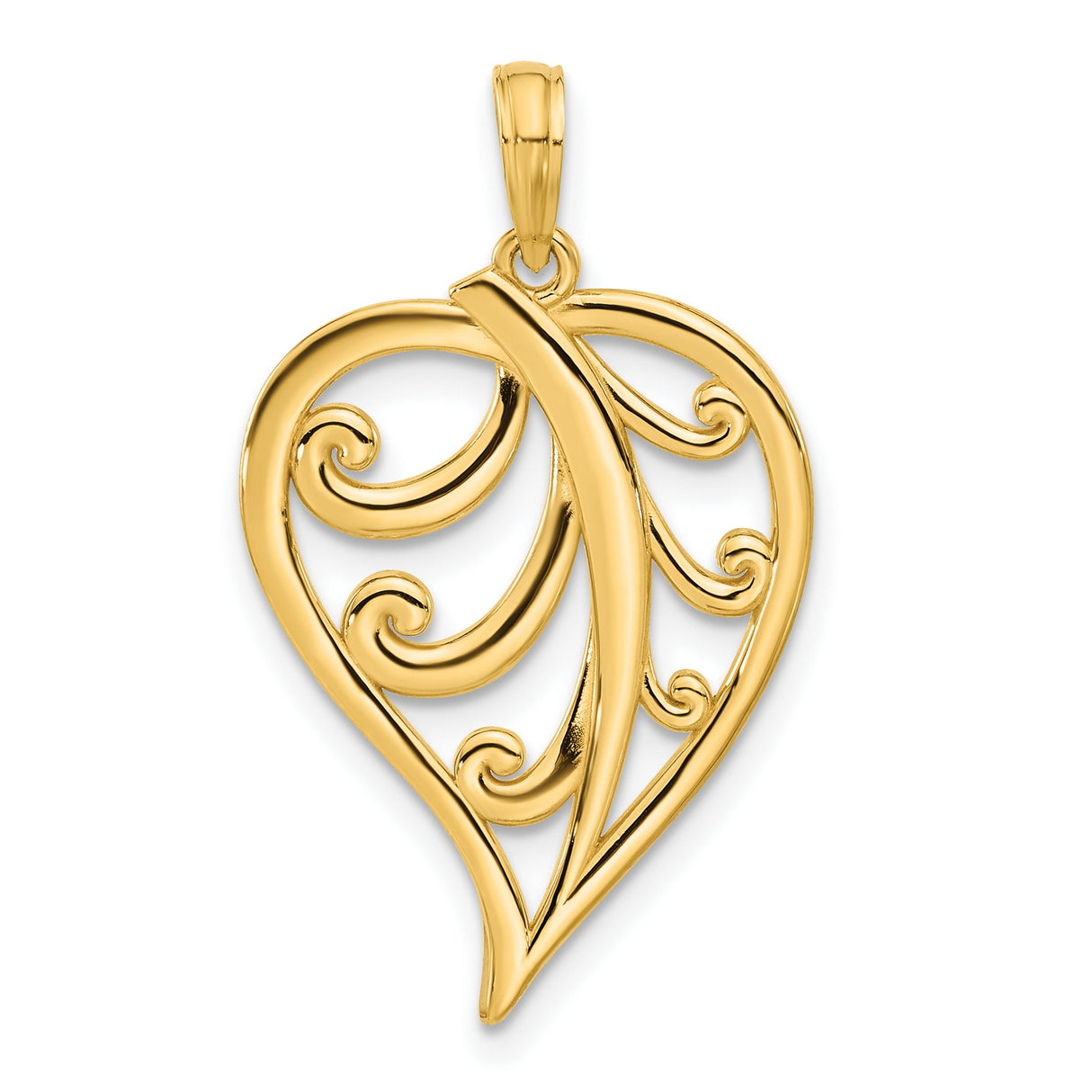 14k Yellow Gold Heart Pendant with Openwork Scroll Design, Romantic Jewelry for Women