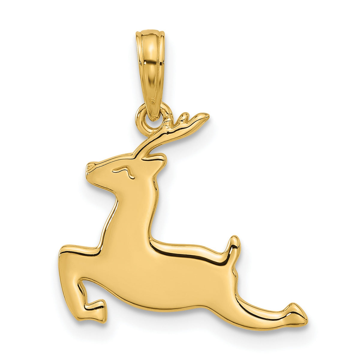 14k Yellow Gold Pendant with Leaping Reindeer Design, Christmas Holiday Theme Jewelry for Women