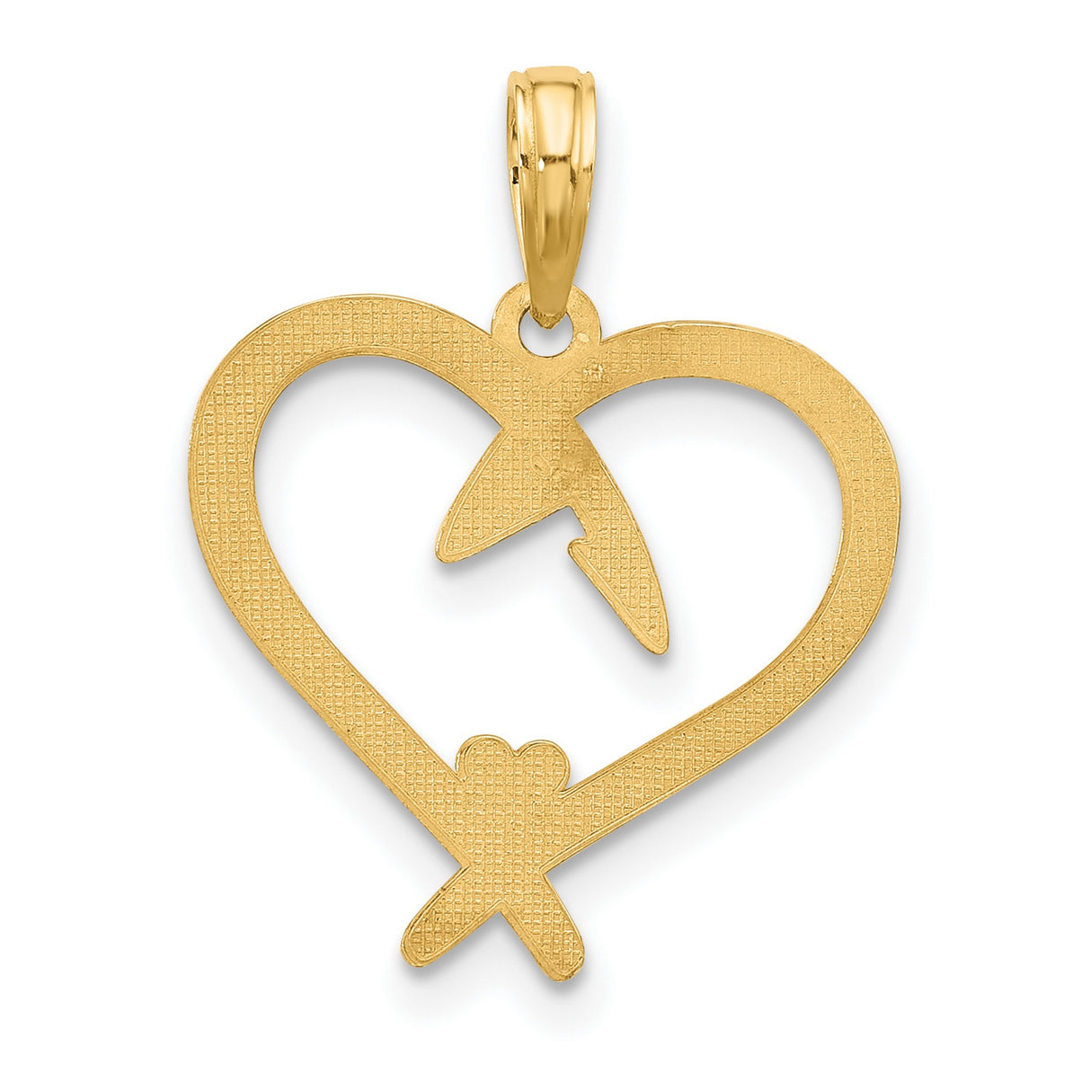 14k Yellow Gold Heart Pendant with Open Heart and Ribbon Design