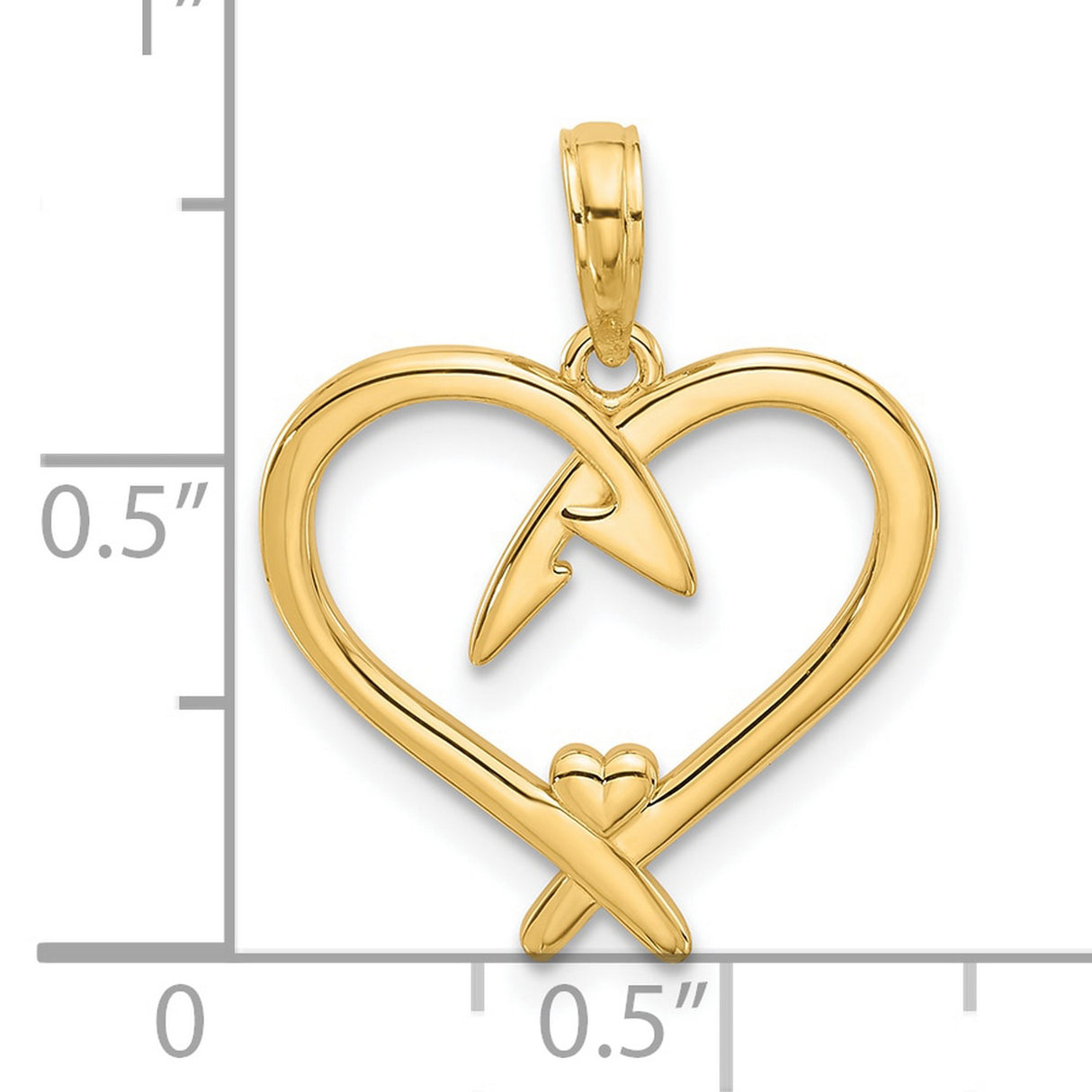 14k Yellow Gold Heart Pendant with Open Heart and Ribbon Design
