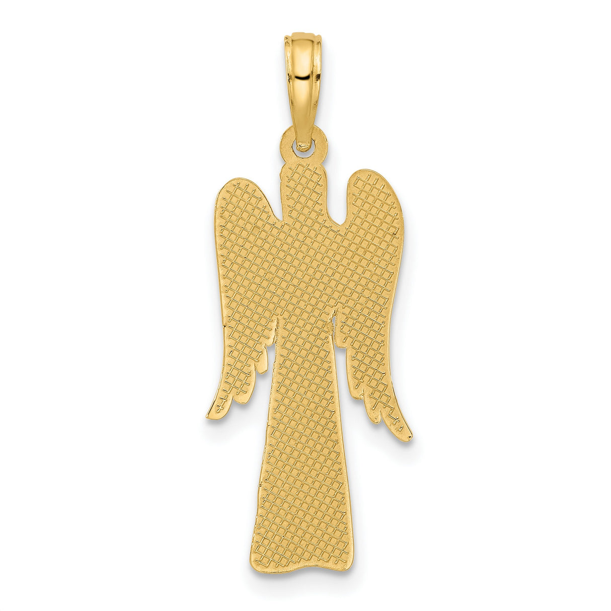 14k Yellow Gold Angel Pendant with Praying Figure, Flowing Wings and Star Accents