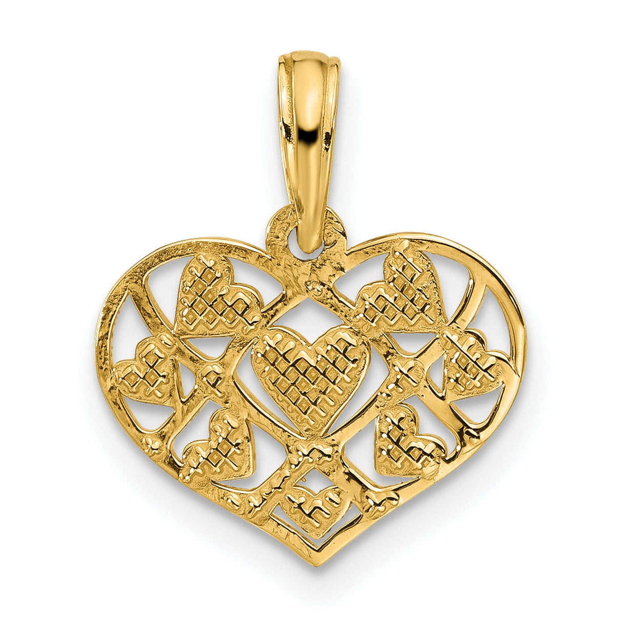 14k Yellow Gold Heart Pendant with Open Lattice Design and Multiple Heart Motifs