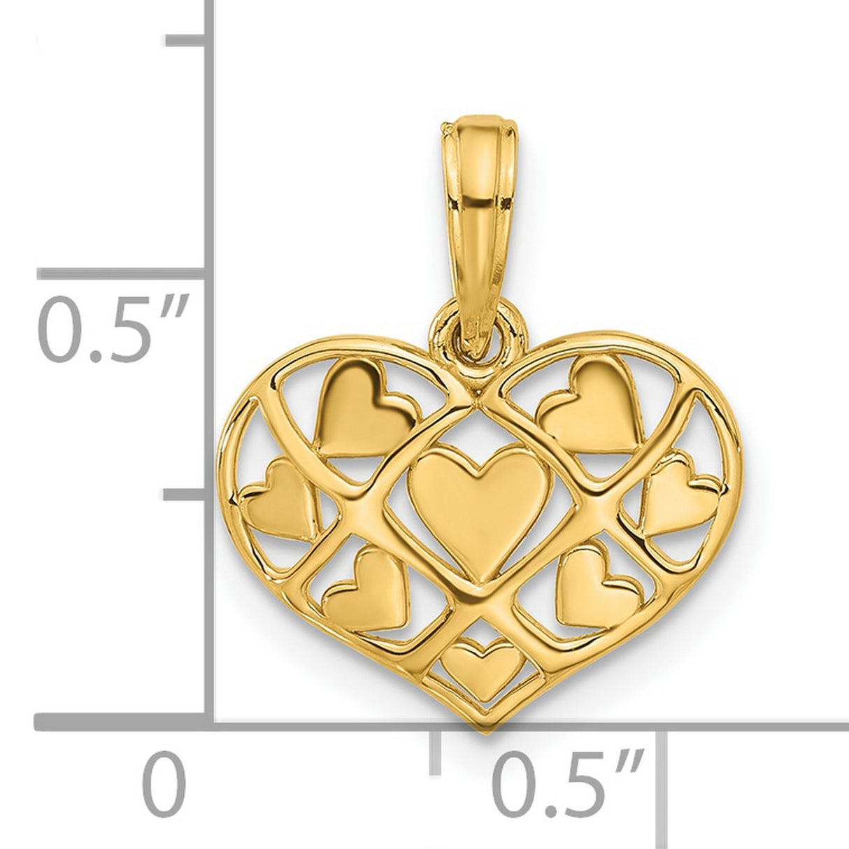 14k Yellow Gold Heart Pendant with Open Lattice Design and Multiple Heart Motifs
