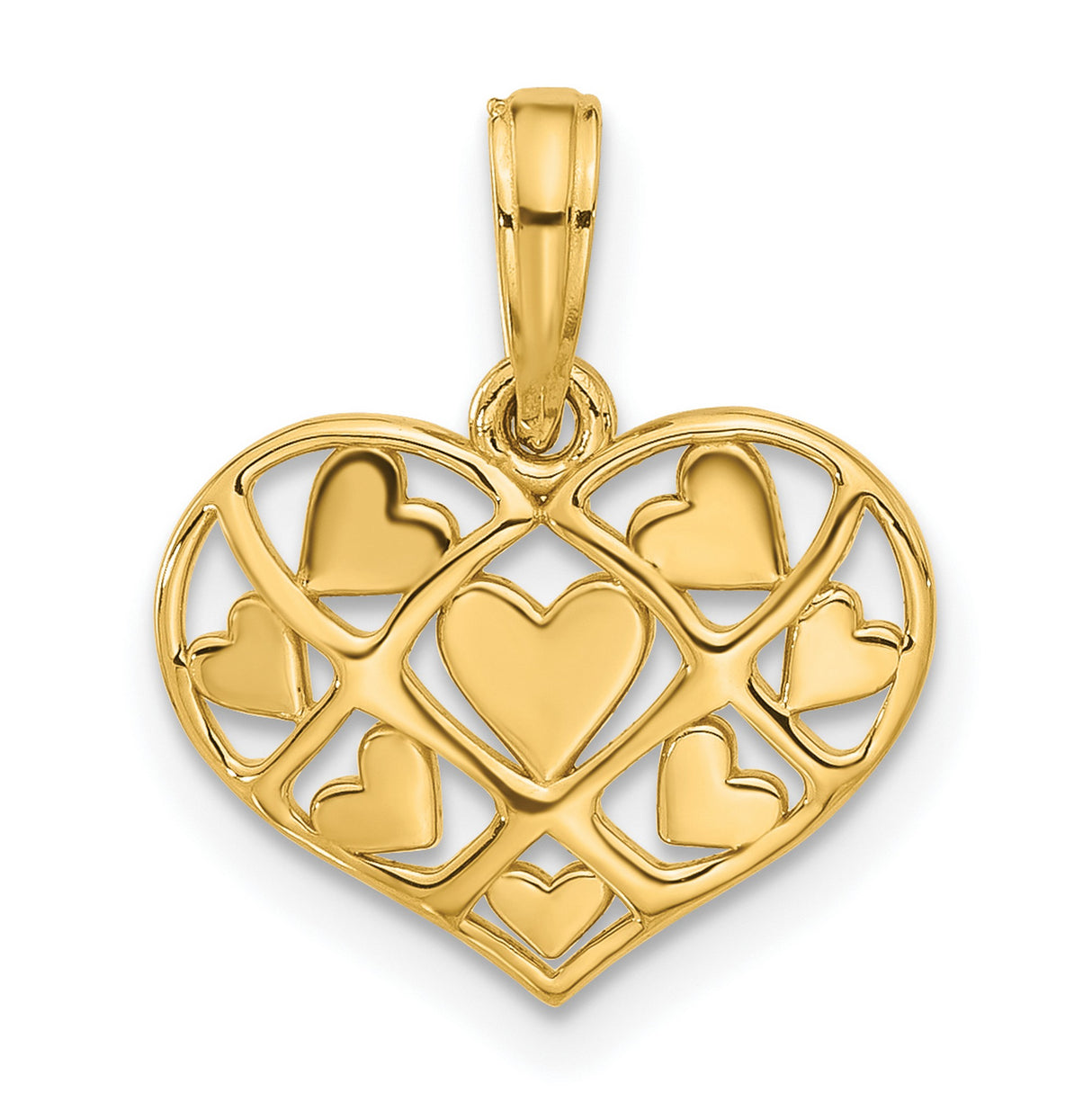 14k Yellow Gold Heart Pendant with Open Lattice Design and Multiple Heart Motifs