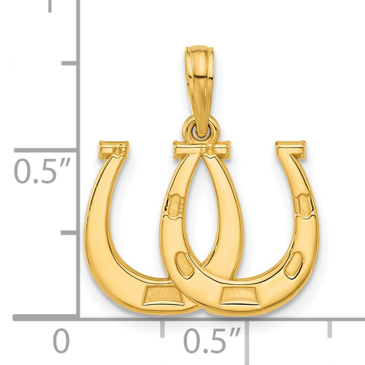14k Yellow Gold Pendant with Overlapping Horseshoes, Equestrian Luck Charm for Women or Unisex Wear