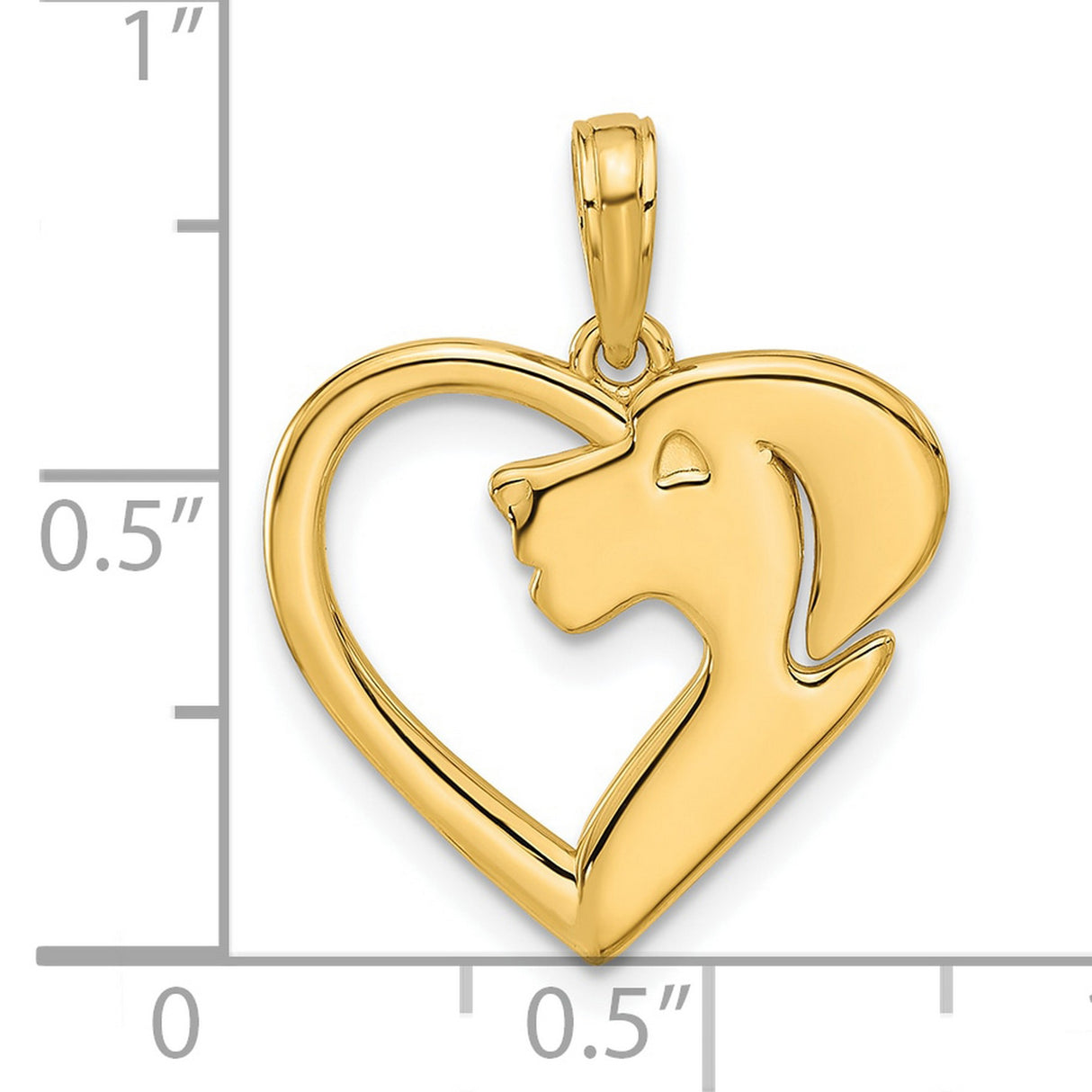 Polished Heart with Dog Charm Pendant in Real 14k Yellow Gold