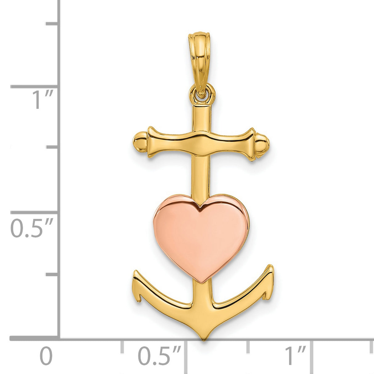 Fancy Anchor and Heart Charm Pendant in Real 14k Multi-Tone Gold